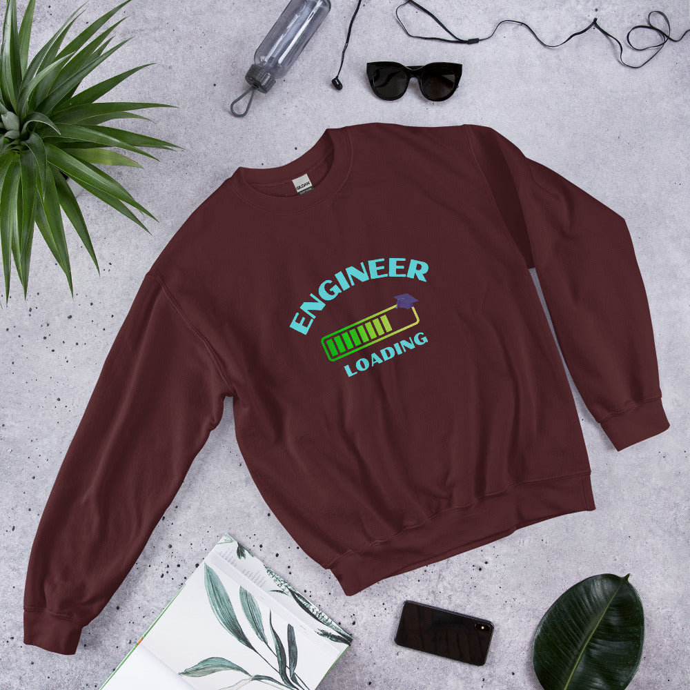 Engineer Loading Sweatshirt. Funny Engineering Graduation Top Maroon