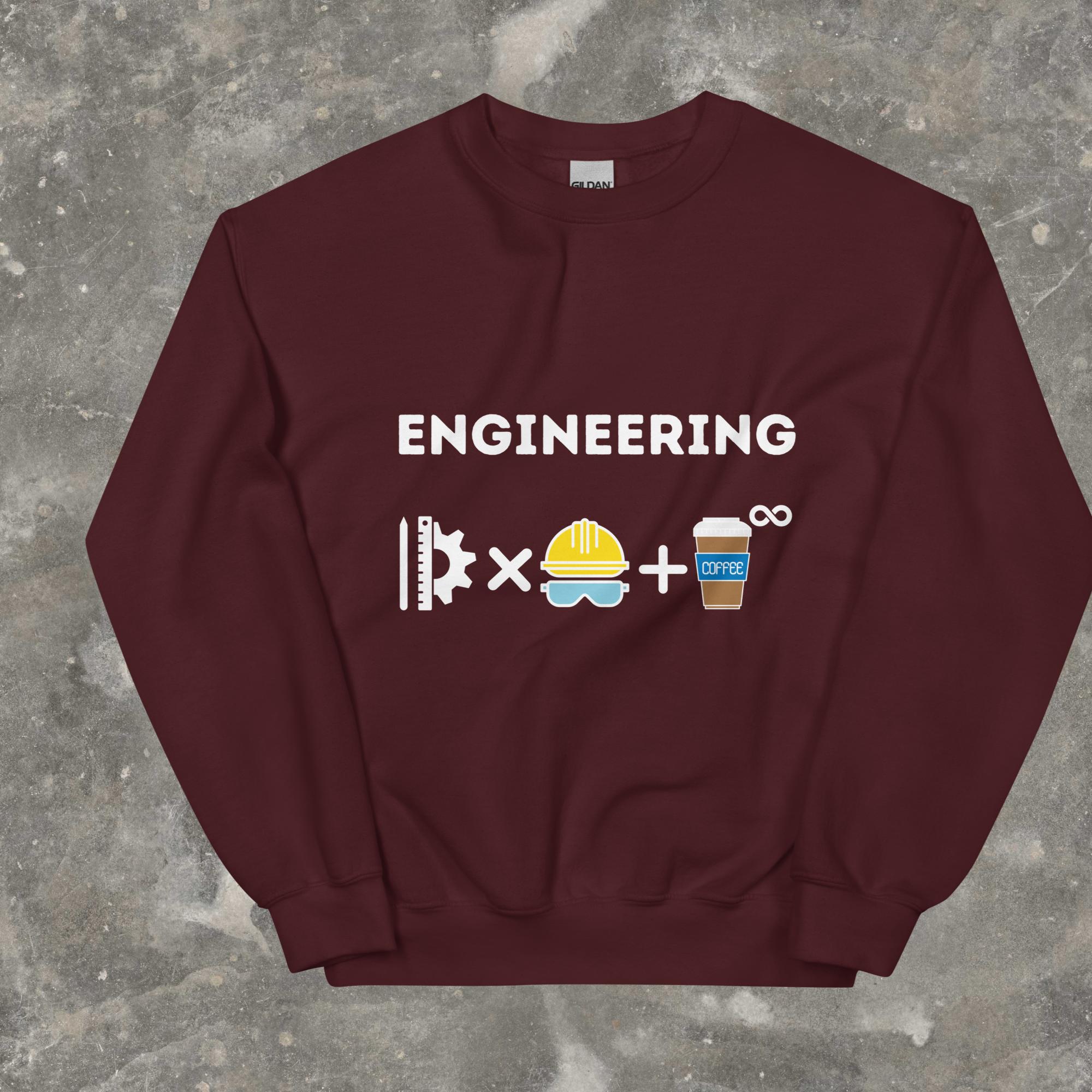 Engineering is Innovation, hard work and infinite cups of coffee Funny Sweatshirt Maroon