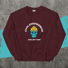 Join the Civil Engineers Club Sweatshirt. Skull Biker Engineer Top Maroon