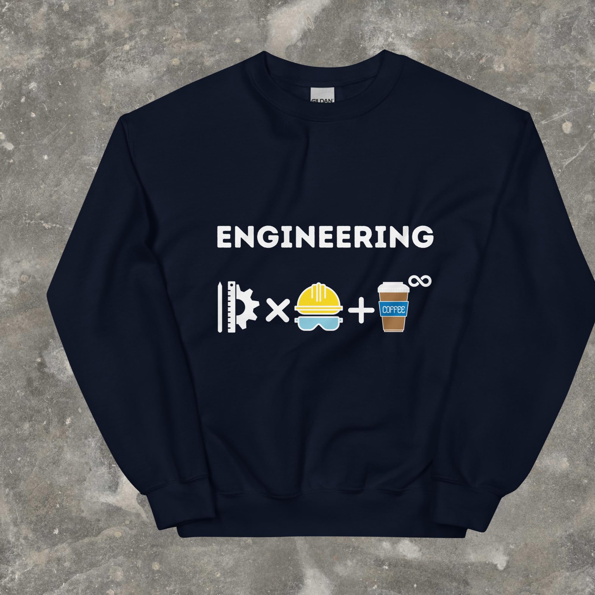 Engineering is Innovation, hard work and infinite cups of coffee Funny Sweatshirt Navy