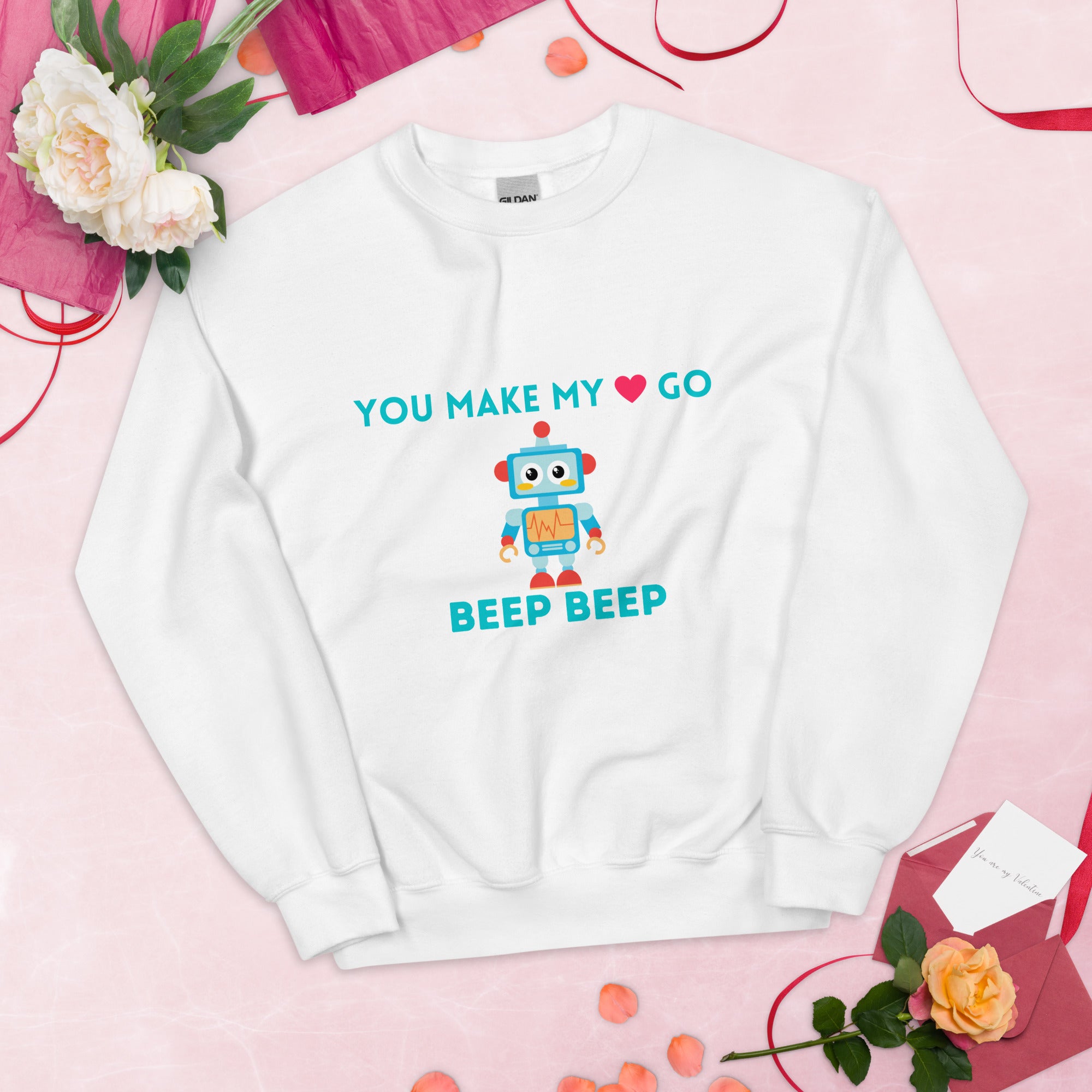 You make my heart go beep beep Robot Sweatshirt White