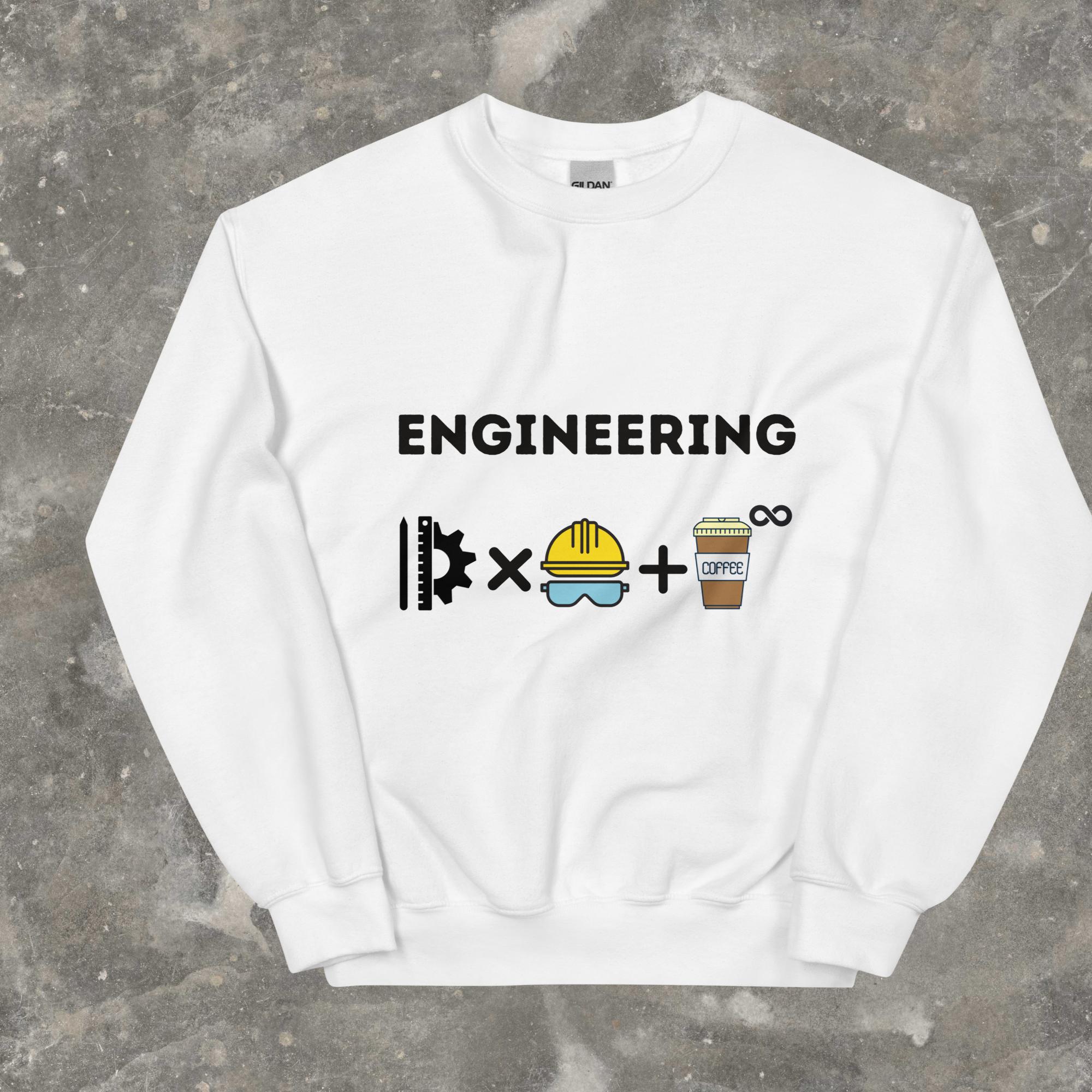 Engineering is Innovation, hard work and infinite cups of coffee Funny Sweatshirt White