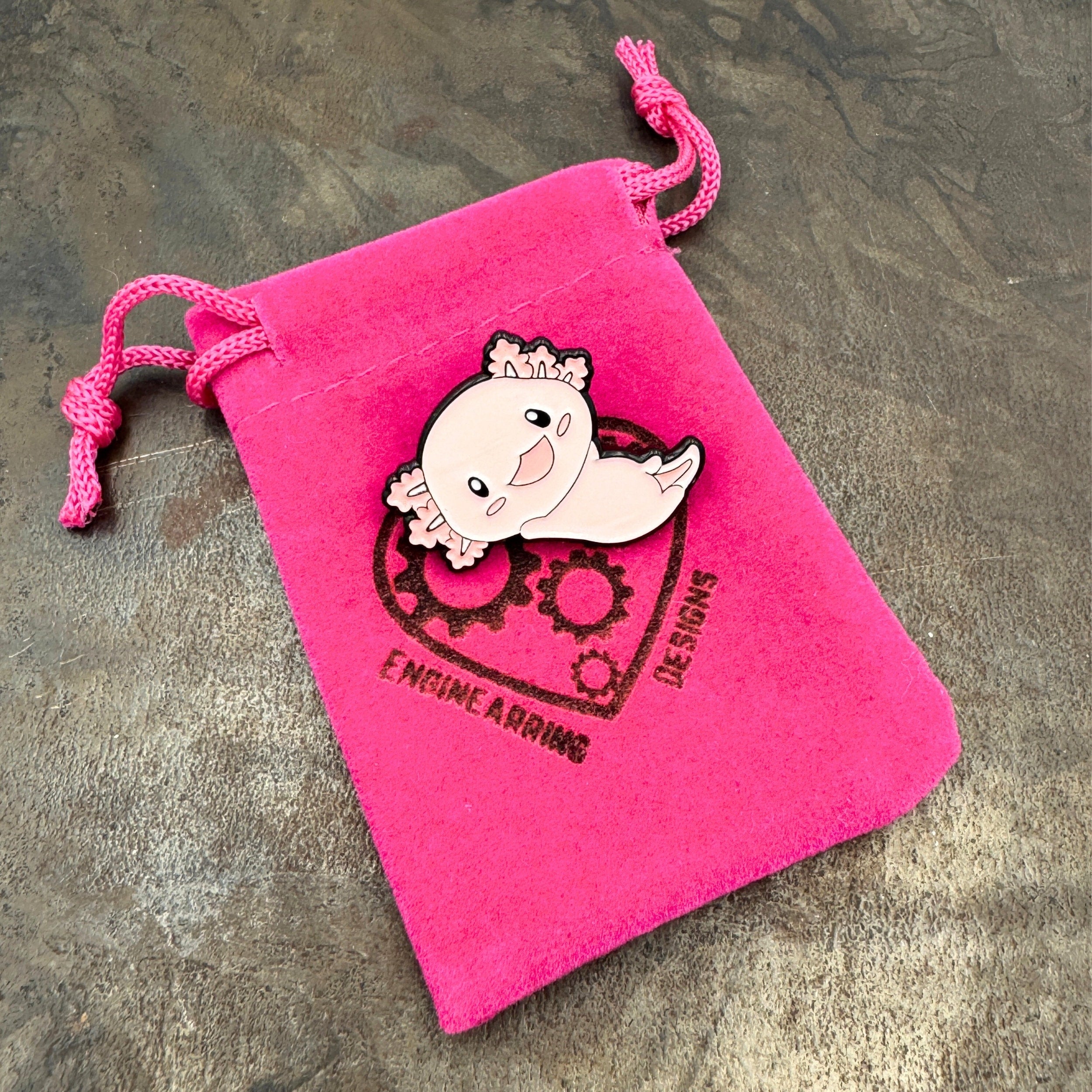 Adorable Kawaii Axolotl Happy Pink Enamel Pin Badge