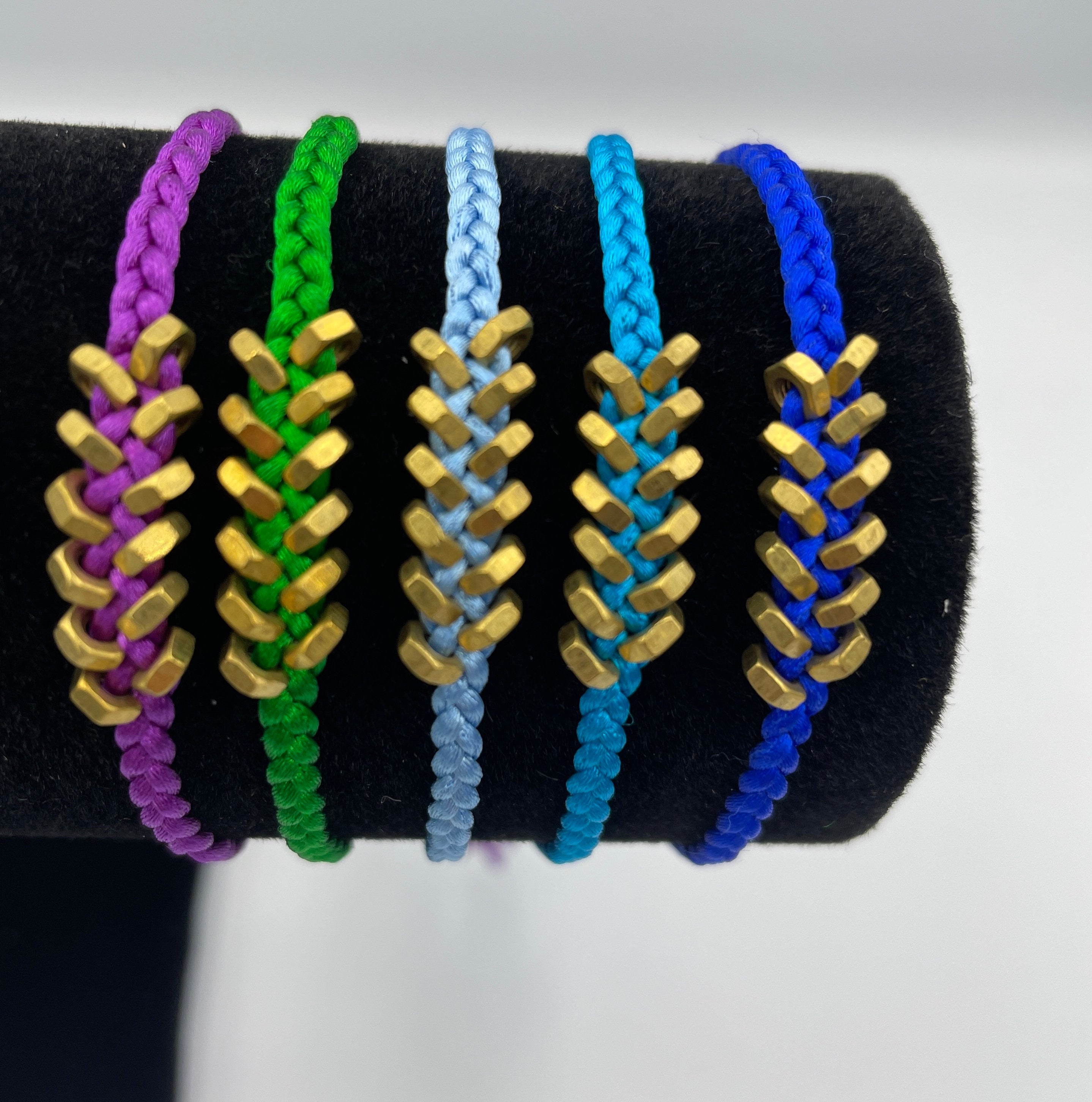 Brass Hex Nut Hardware Friendship Bracelet in a variety of Colours