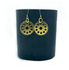 Steampunk Gold Dangle Cog Statement Earrings