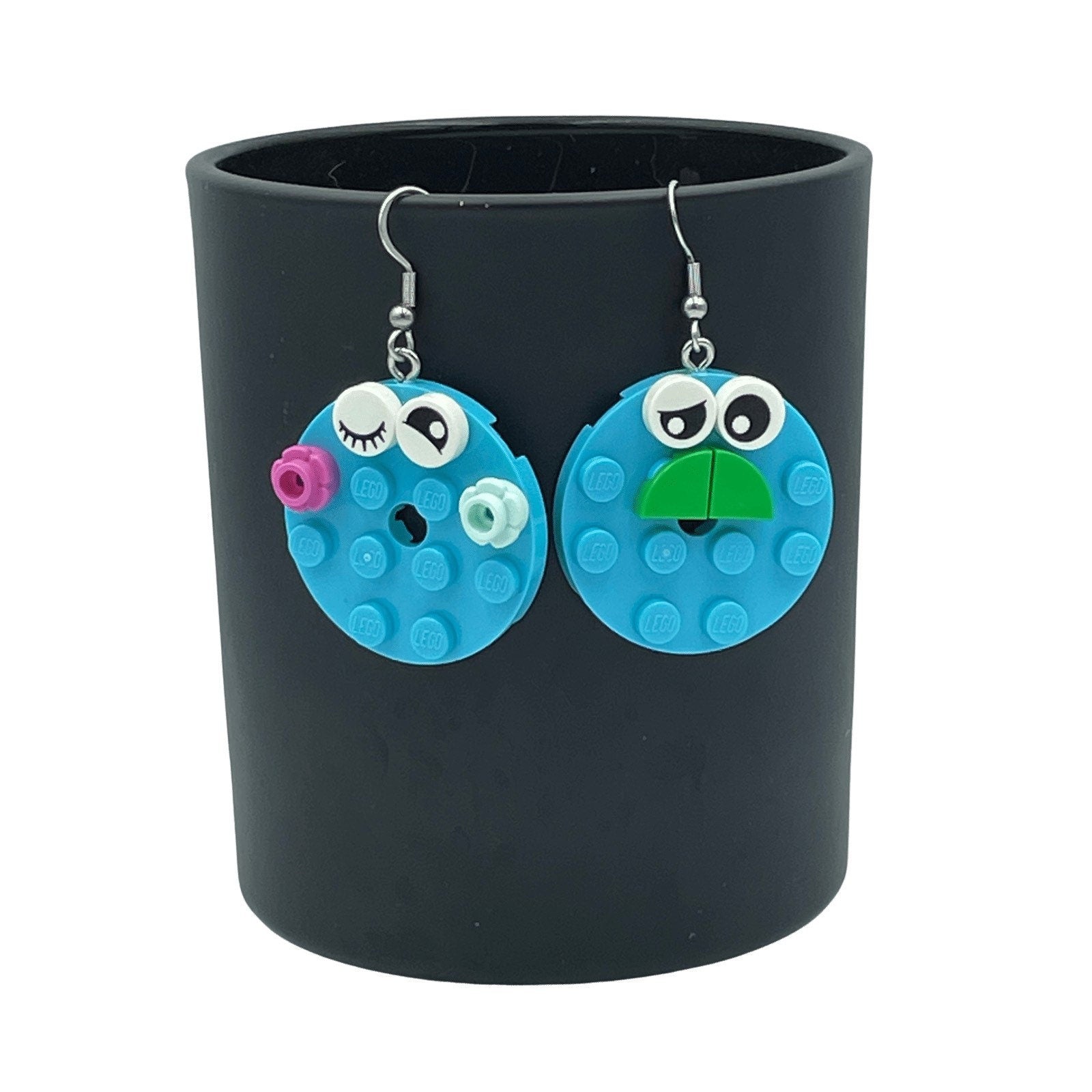 Valentine Perfect Couple Round Earrings made with upcycled LEGO® Blue