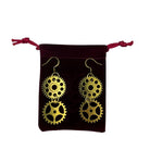 Gold Double Dangle Steampunk Statement Earrings with Cogs