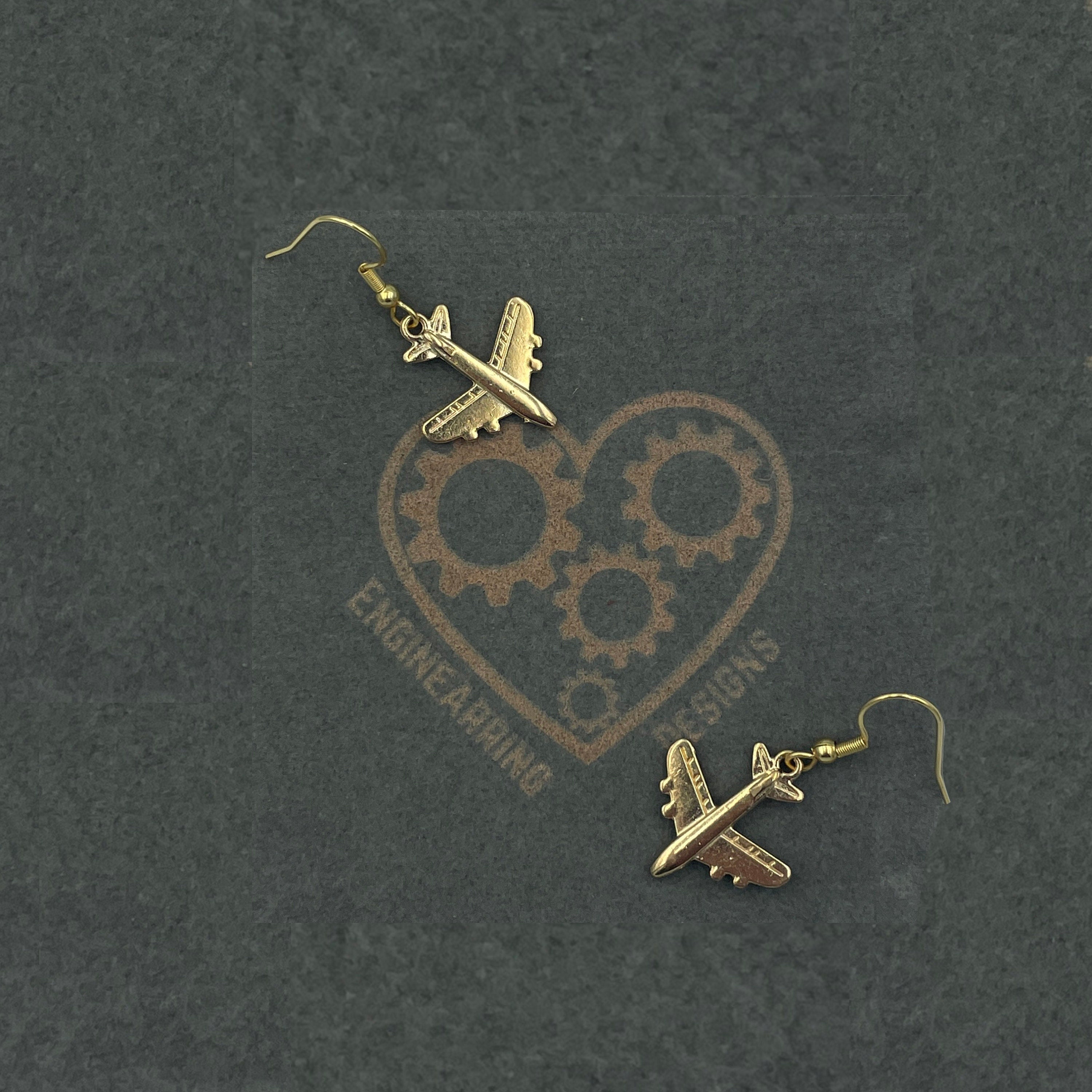 Gold tone Airplane Earrings. Perfect gift for the little geek plane lover in your life