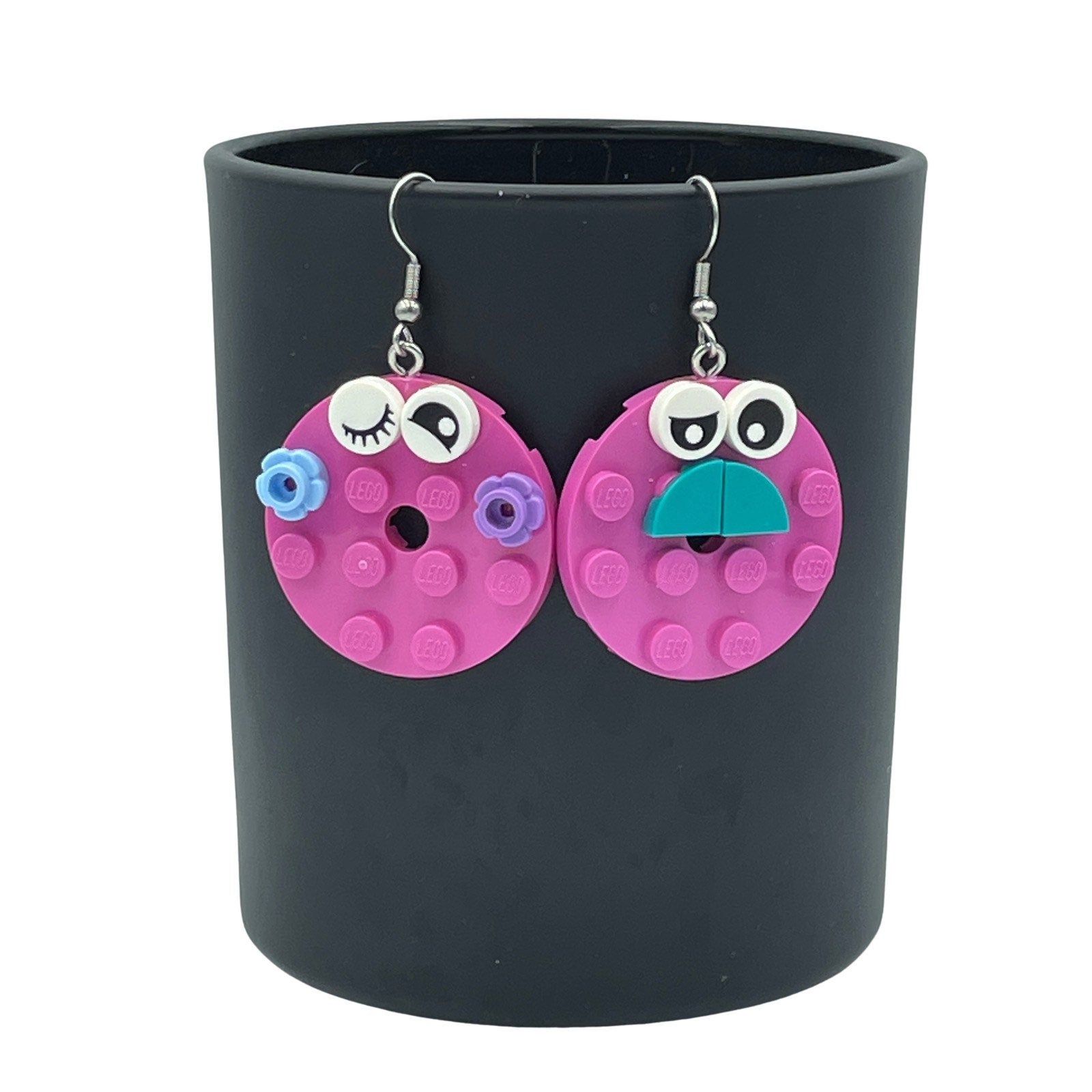 Valentine Perfect Couple Round Earrings made with upcycled LEGO® Pink