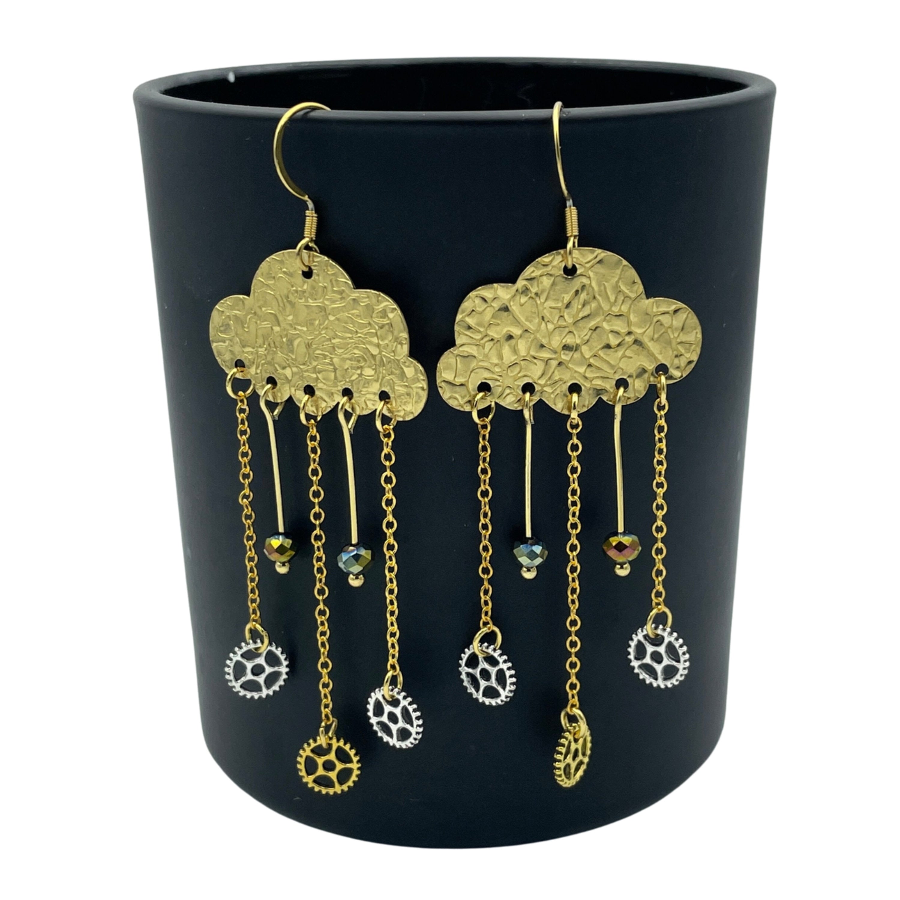 Handmade Cloud and Hardware Chandelier Statement Earrings