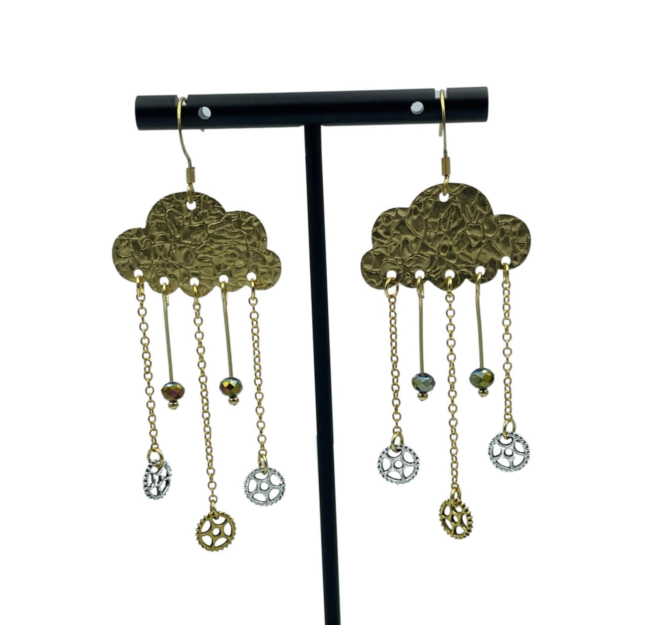 Handmade Cloud and Hardware Chandelier Statement Earrings