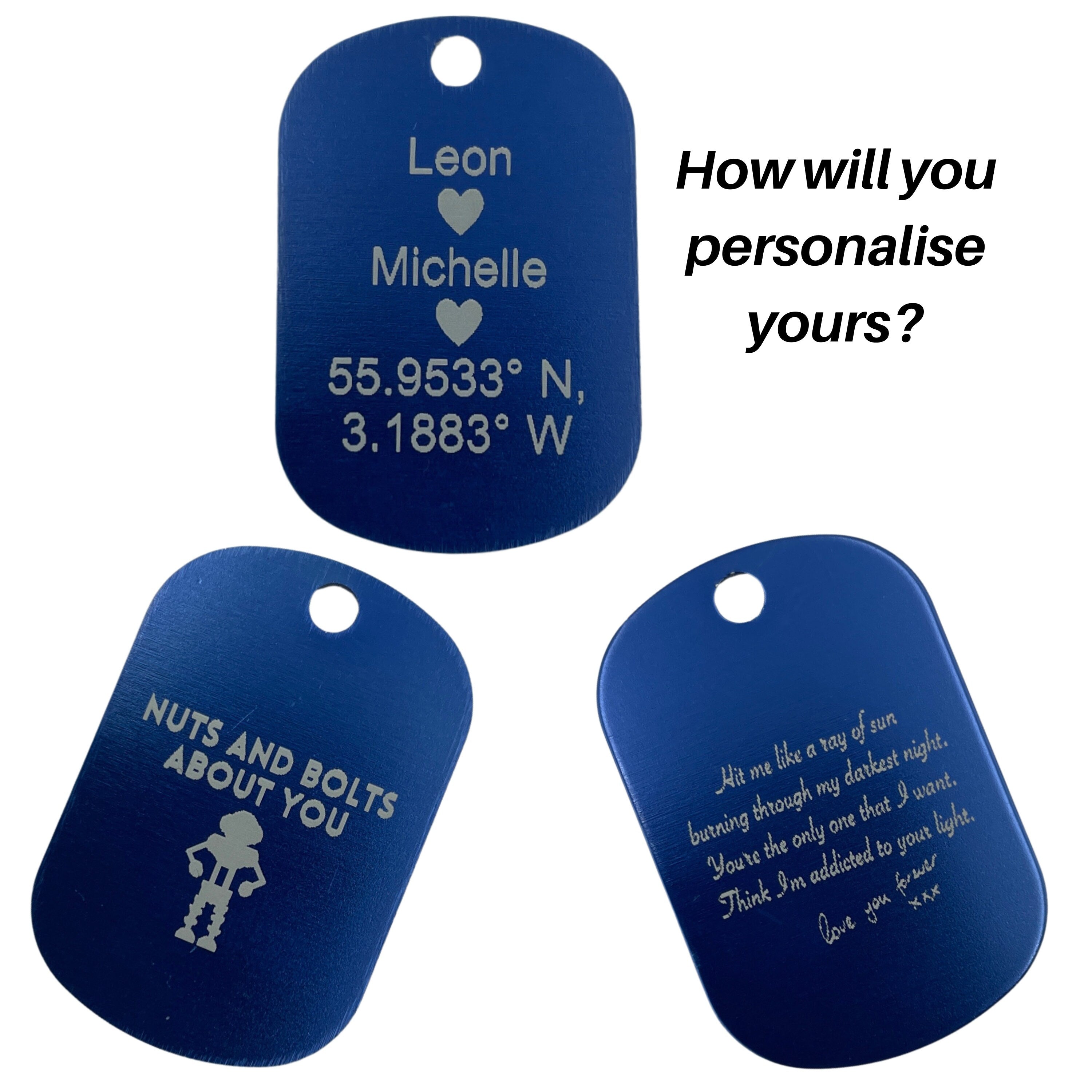 Personalised Blue Tag Pendant Necklace. Thoughtful military style jewellery for him