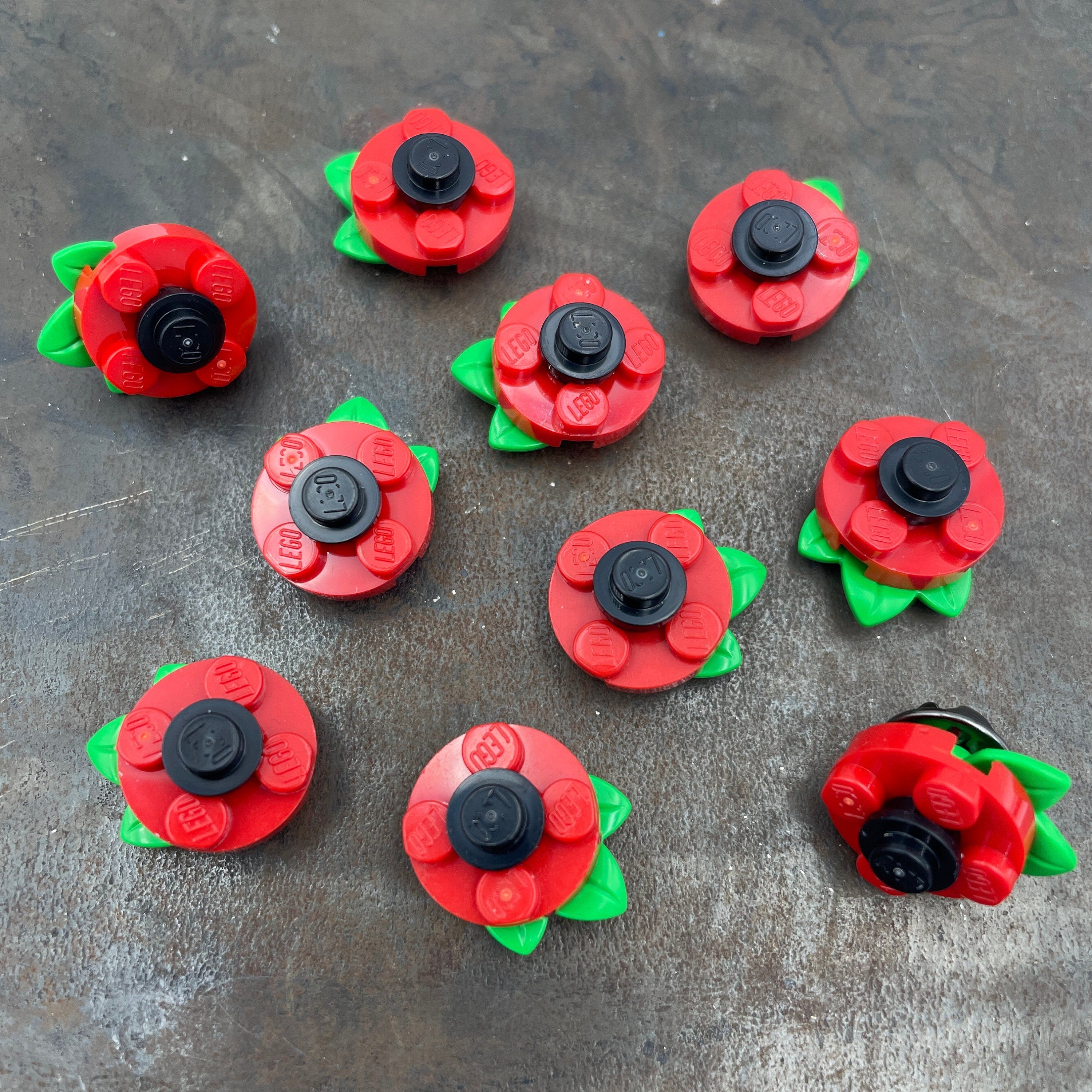 Remembrance Day Charity Poppy Pin Badge made with upcycled LEGO®