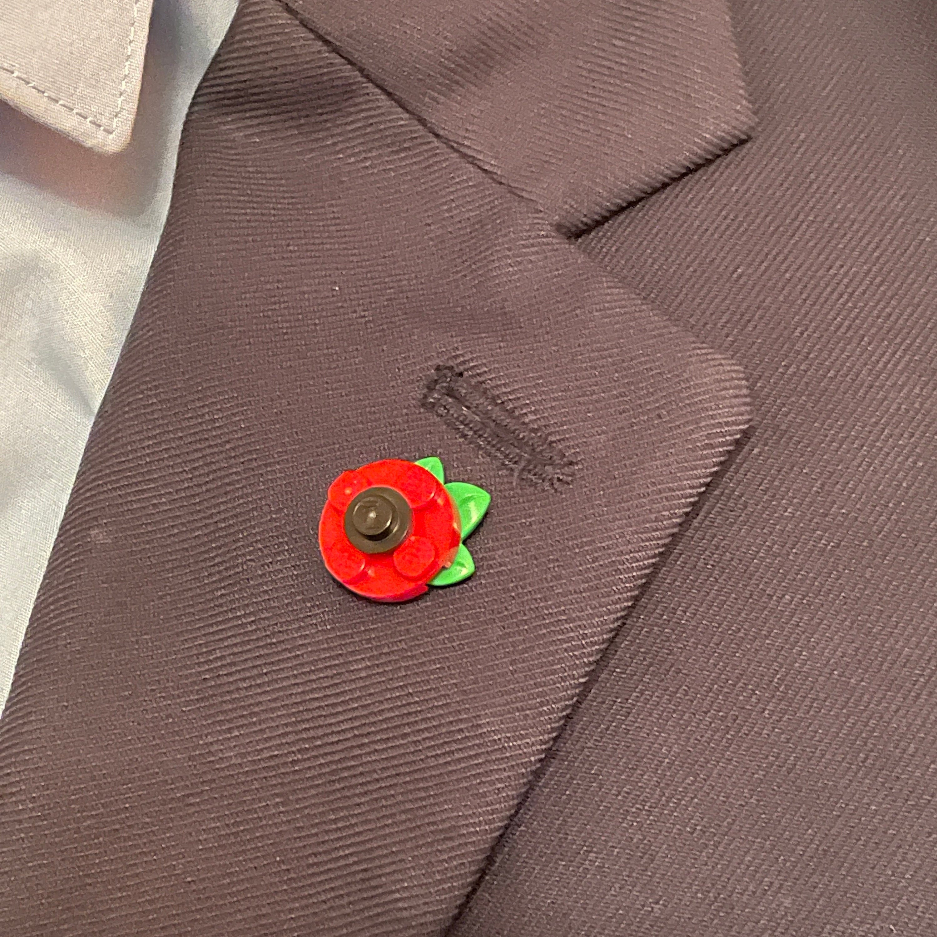 Remembrance Day Charity Poppy Pin Badge made with upcycled LEGO®