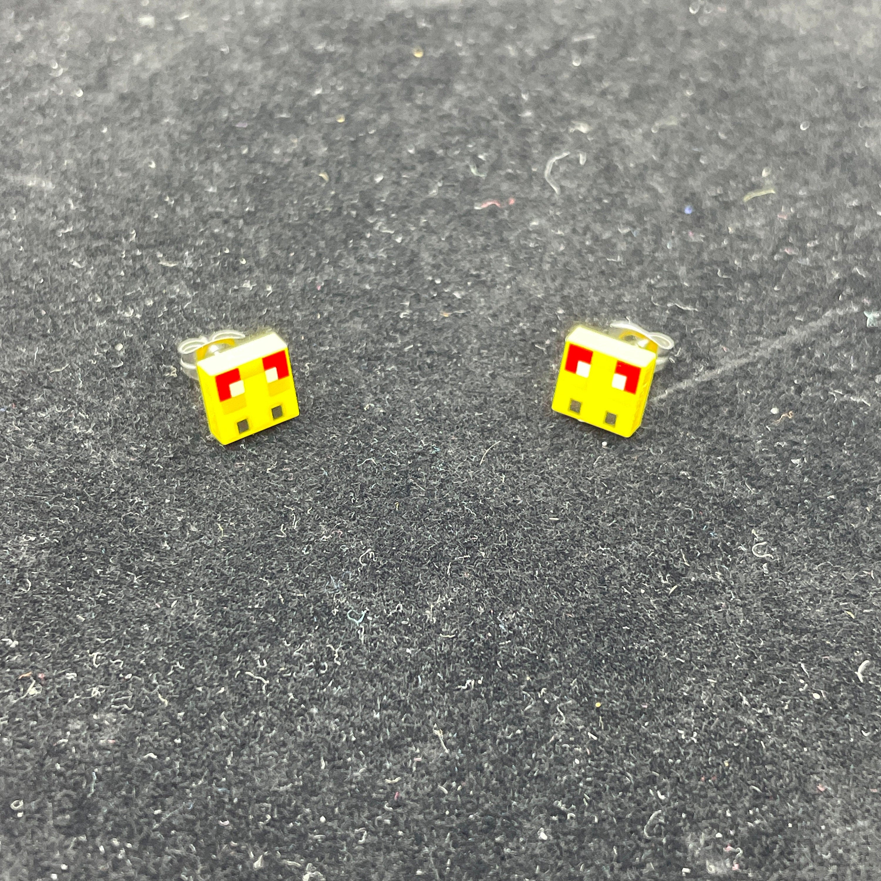 Mine Block Game Bee Stud Earrings made with upcycled LEGO®