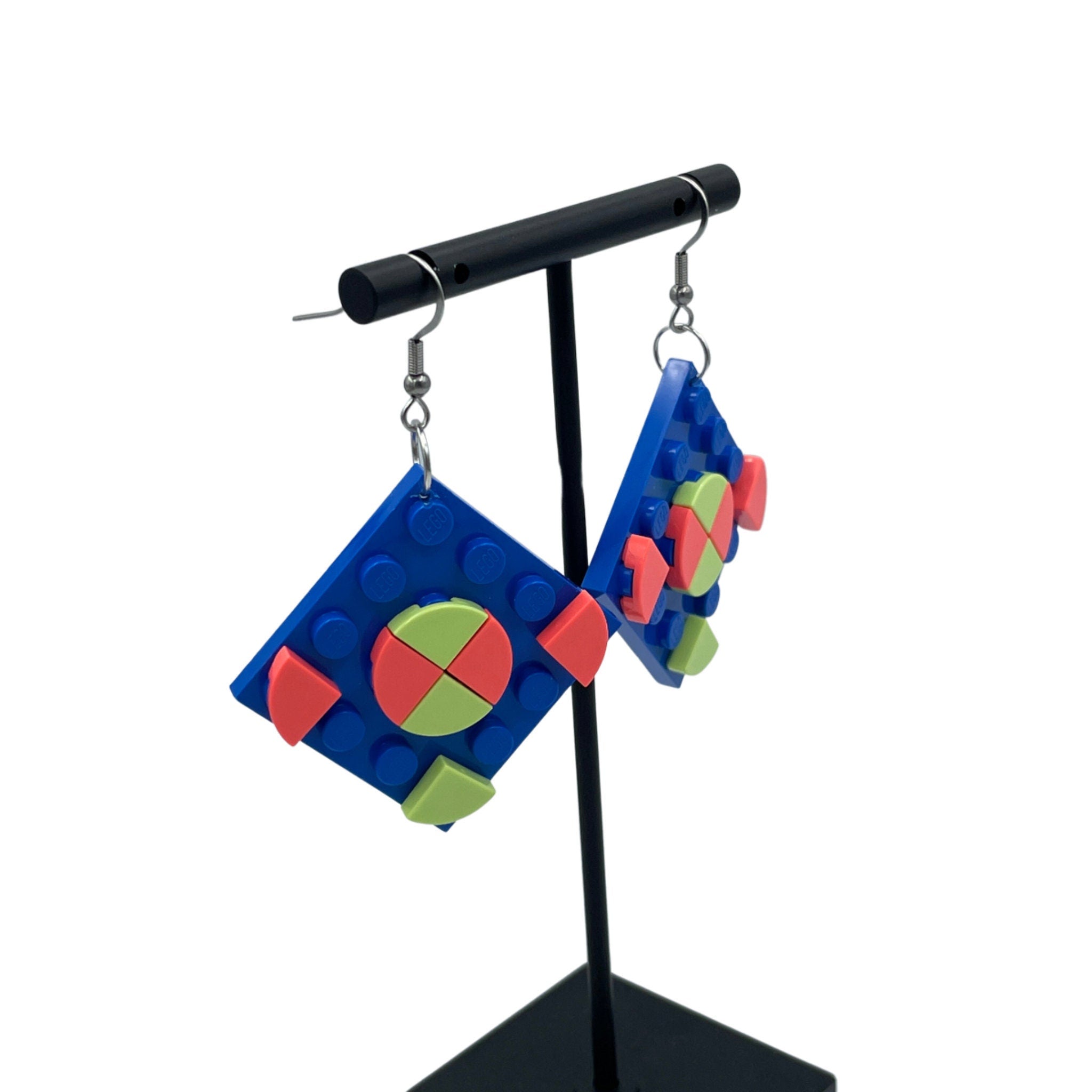 Blue Square Geometric Earrings made with upcycled LEGO®