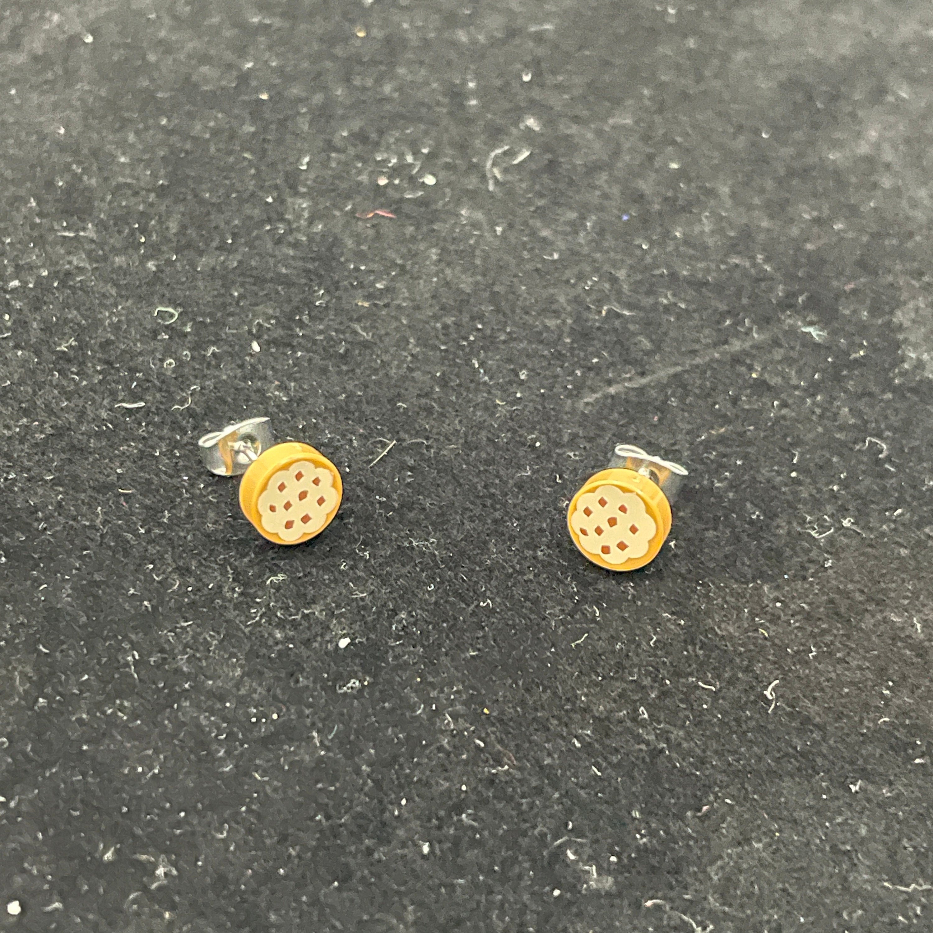 Chocolate Chip Cookie Stud Earrings made with upcycled LEGO®