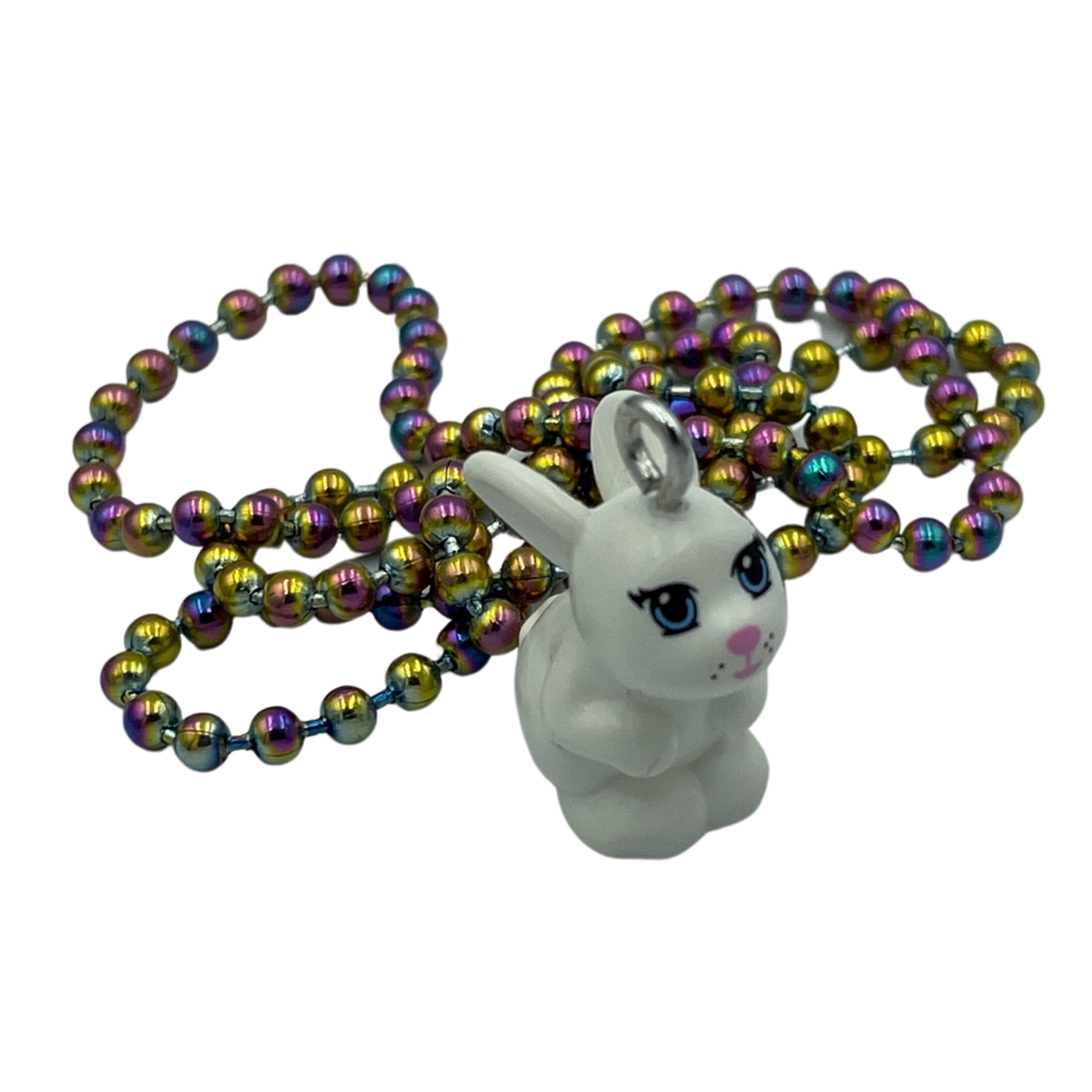 Cute Bunny made with upcycled LEGO® on Rainbow Necklace