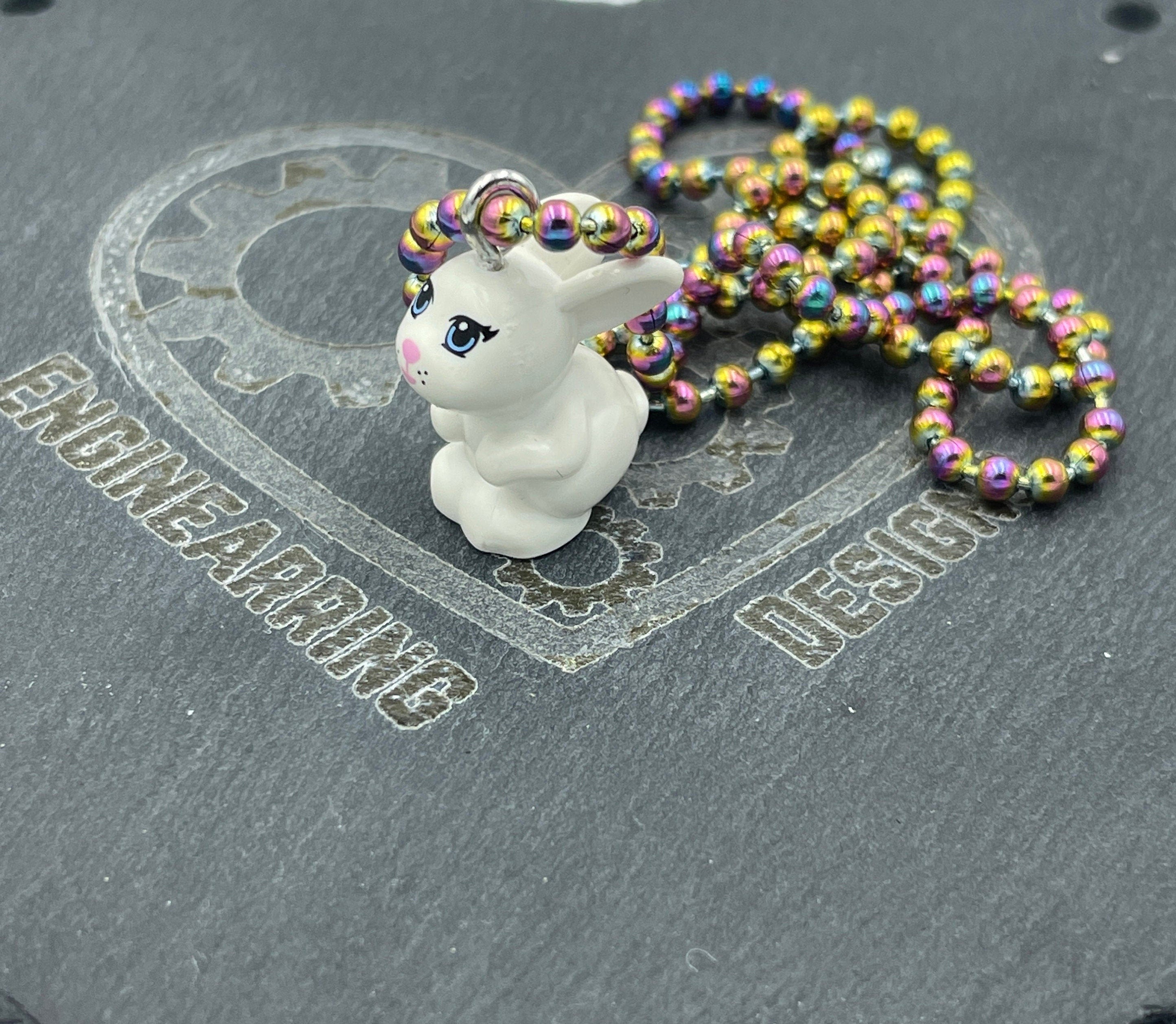 Cute Bunny made with upcycled LEGO® on Rainbow Necklace