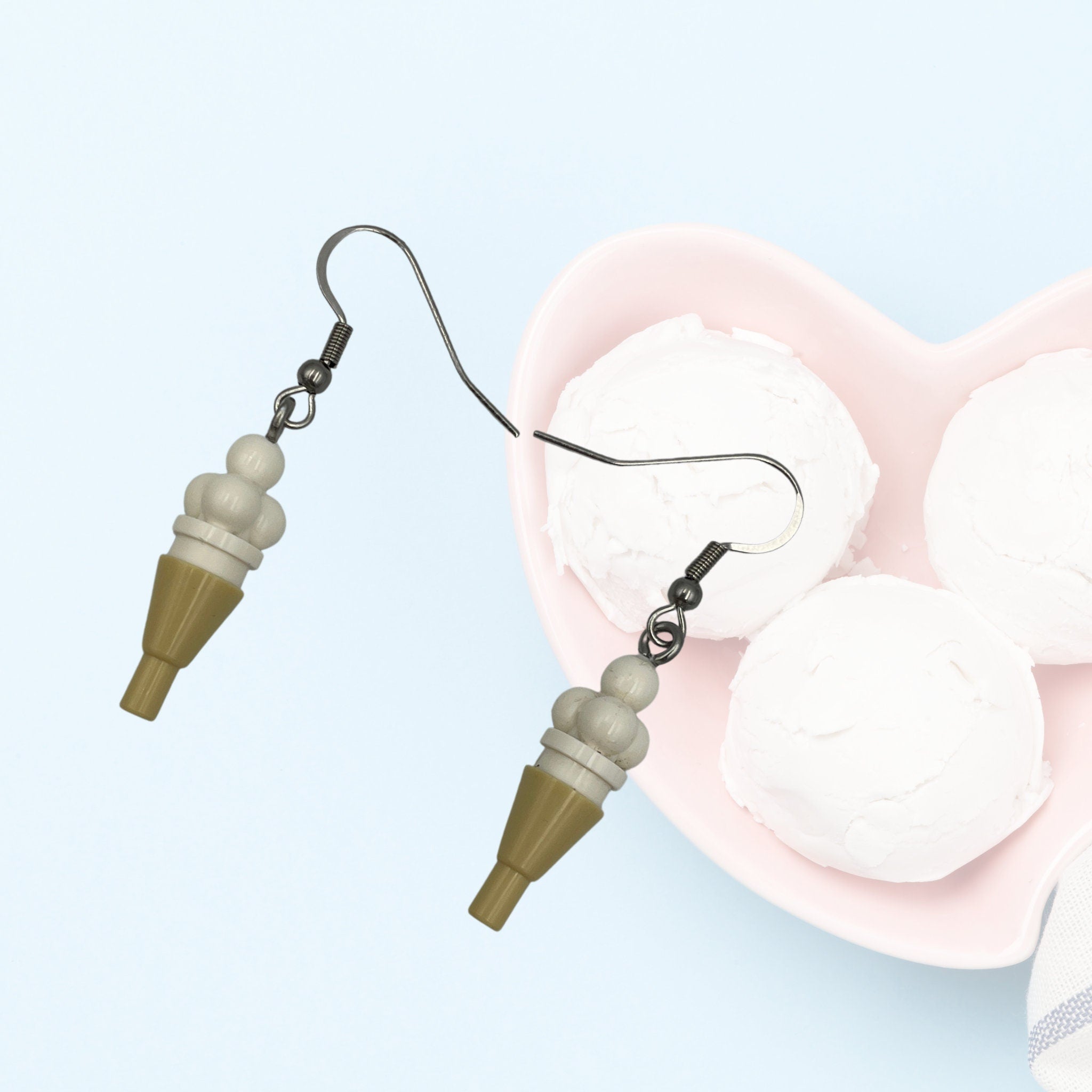 Triple Scoop White Ice cream Earrings made with upcycled LEGO®