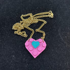 Pink and Teal Heart necklace made with upcycled LEGO® on Gold Chain