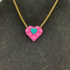 Pink and Teal Heart necklace made with upcycled LEGO® on Gold Chain