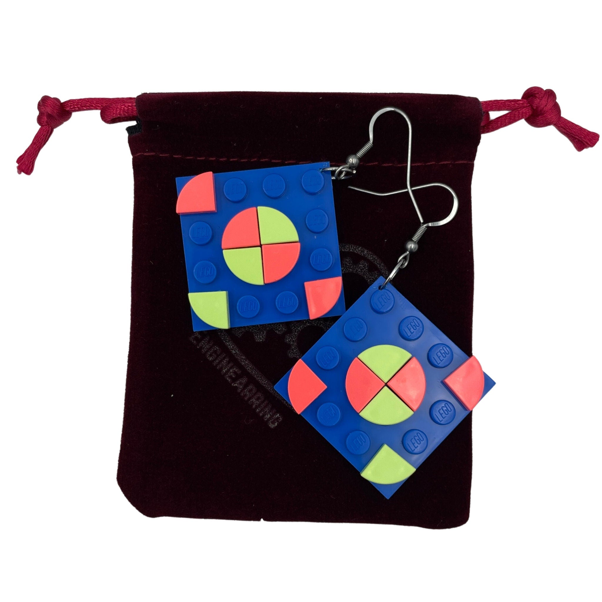 Blue Square Geometric Earrings made with upcycled LEGO®