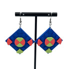 Blue Square Geometric Earrings made with upcycled LEGO®