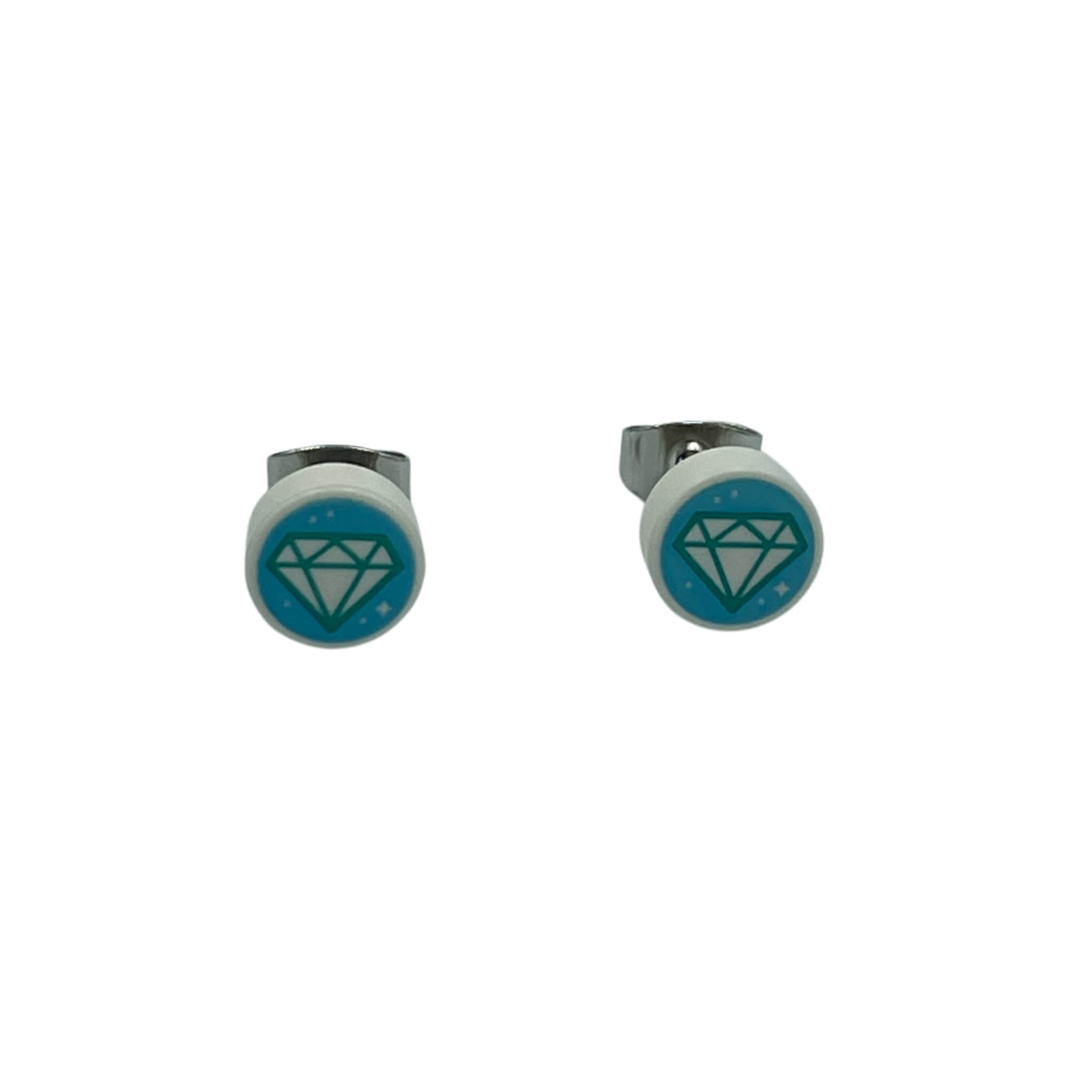 Upcycled Diamond Stud Earrings made with upcycled LEGO®. Fun joke gift for that perfect someone:)