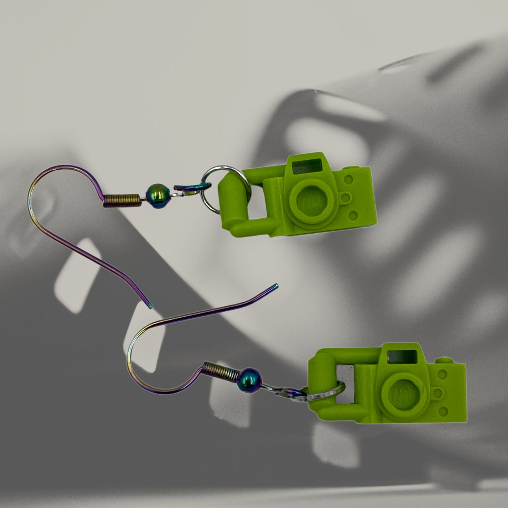 Cute Green Camera Earrings made with upcycled LEGO®