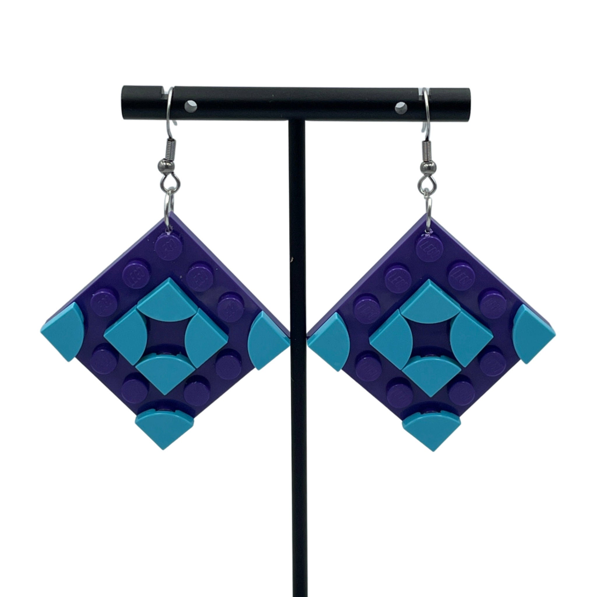 Purple Square Geometric Earrings made with upcycled LEGO®