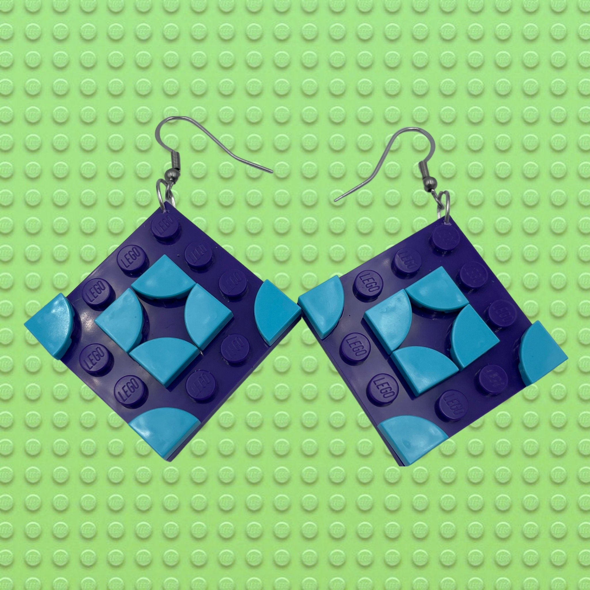 Purple Square Geometric Earrings made with upcycled LEGO®