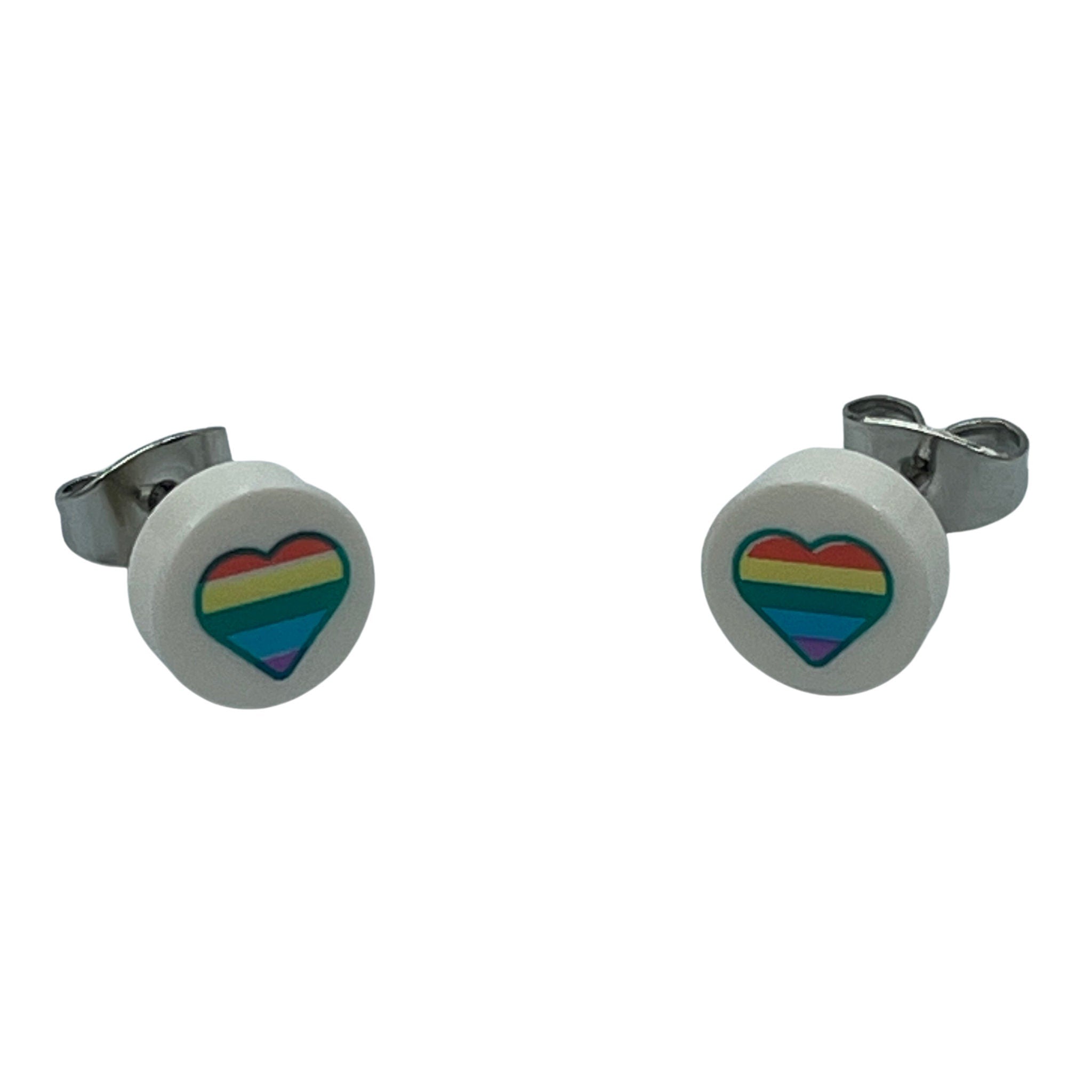 Rainbow Heart Stud Earrings made with upcycled LEGO®