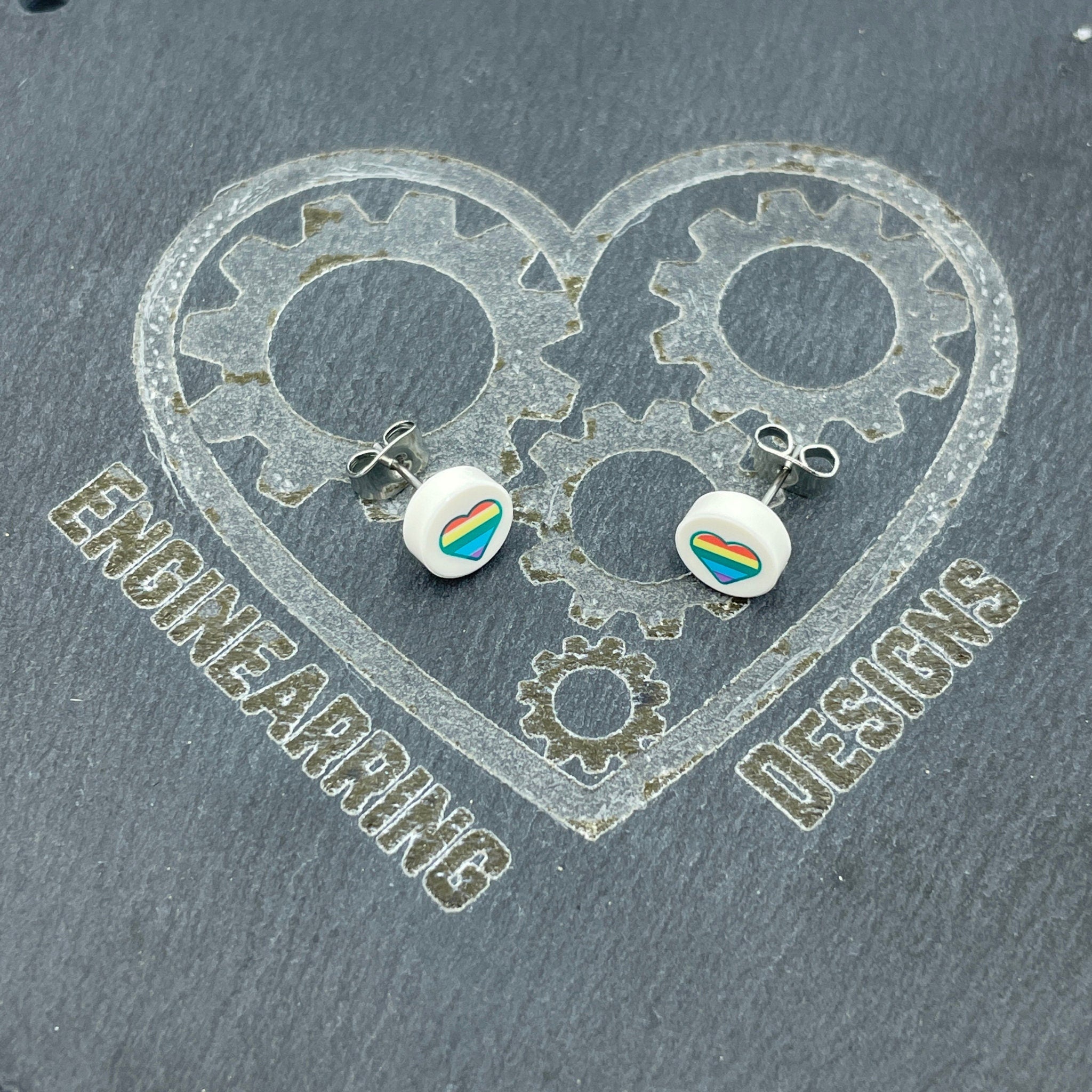 Rainbow Heart Stud Earrings made with upcycled LEGO®