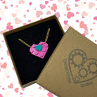 Pink and Teal Heart necklace made with upcycled LEGO® on Gold Chain