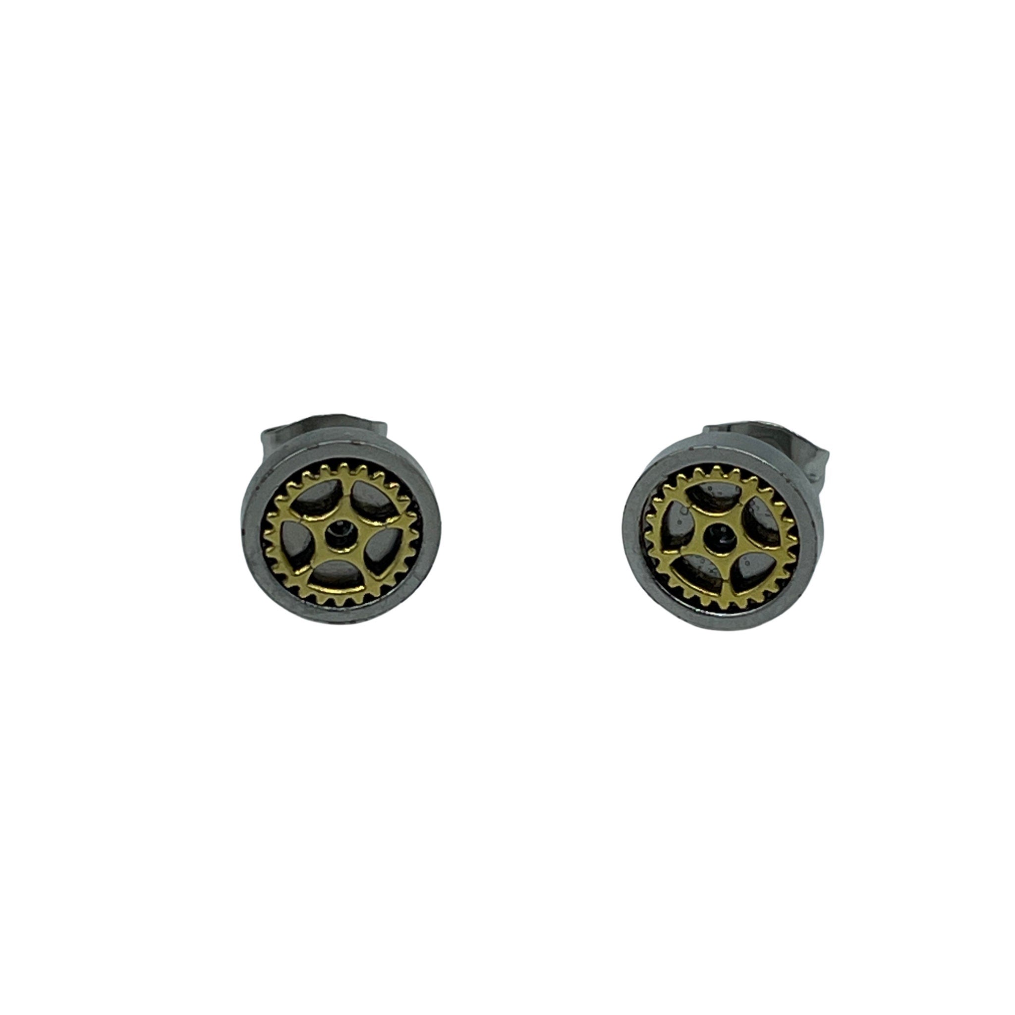 Steampunk Stainless Steel mini Stud Earrings with Hardware Cog Gear Components