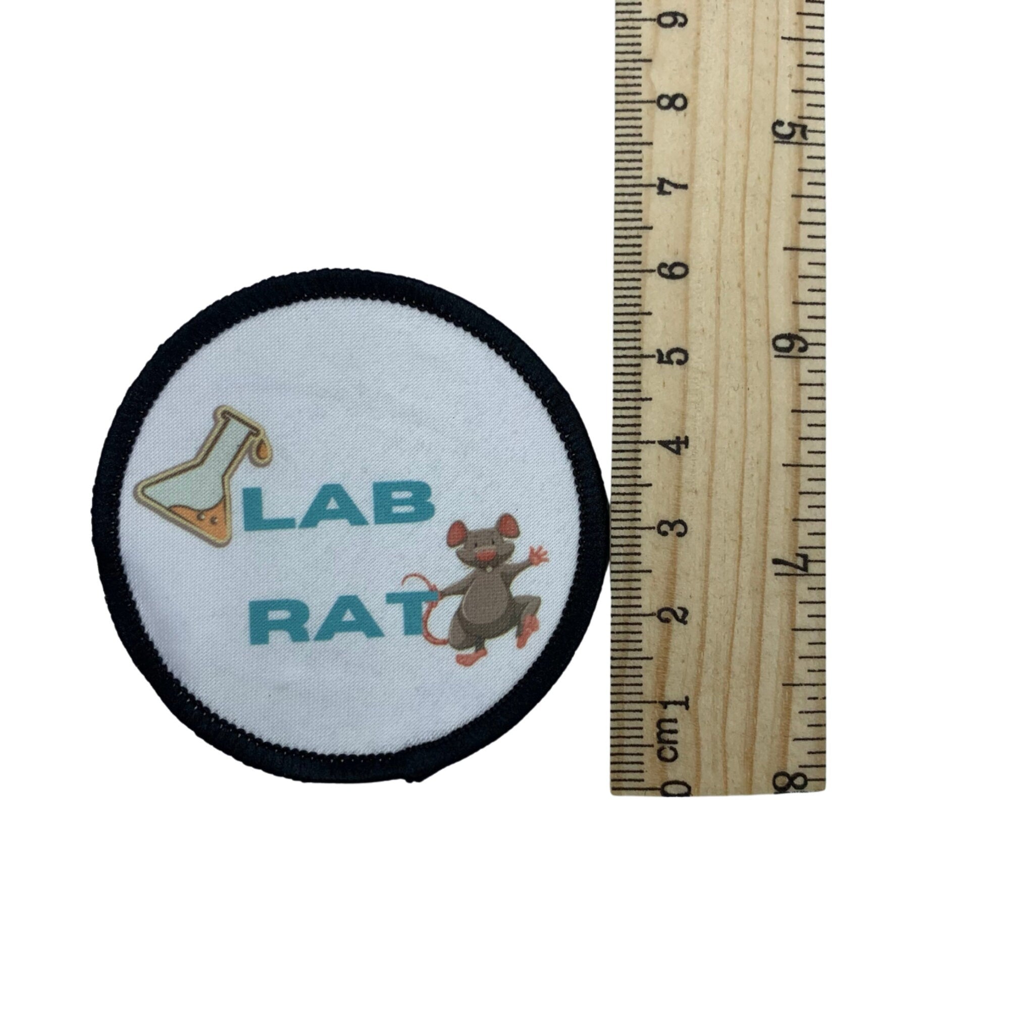 Lab Rat Printed Iron on Patch. Science Lab Geeky Badge