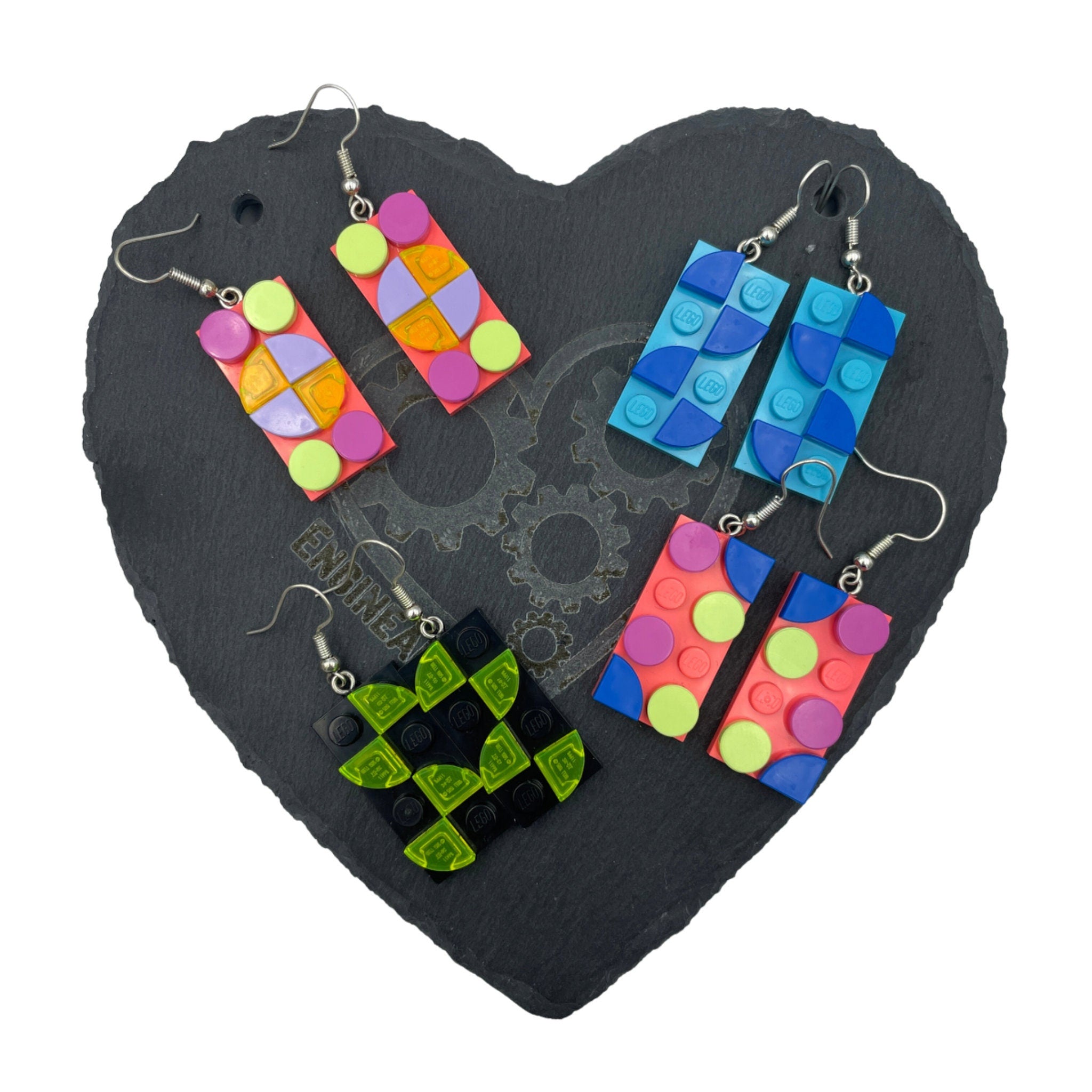 Upcycled Geometric Rectangle Earrings made with upcycled LEGO® Black