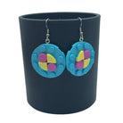 Round Geometric Earrings made with upcycled LEGO® Blue