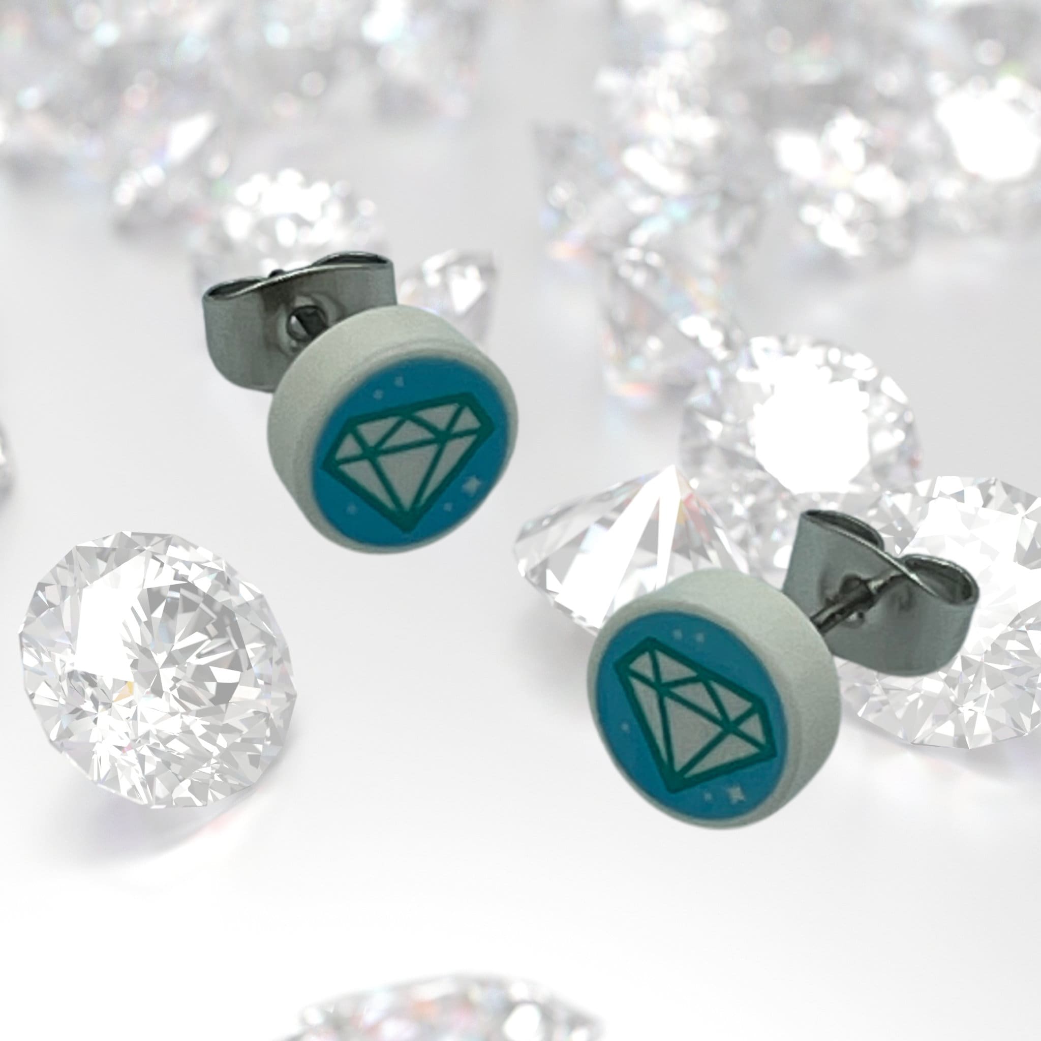 Upcycled Diamond Stud Earrings made with upcycled LEGO®. Fun joke gift for that perfect someone:)