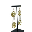 Long Gold Double Chain Cog Dangle Statement Chandelier Earrings