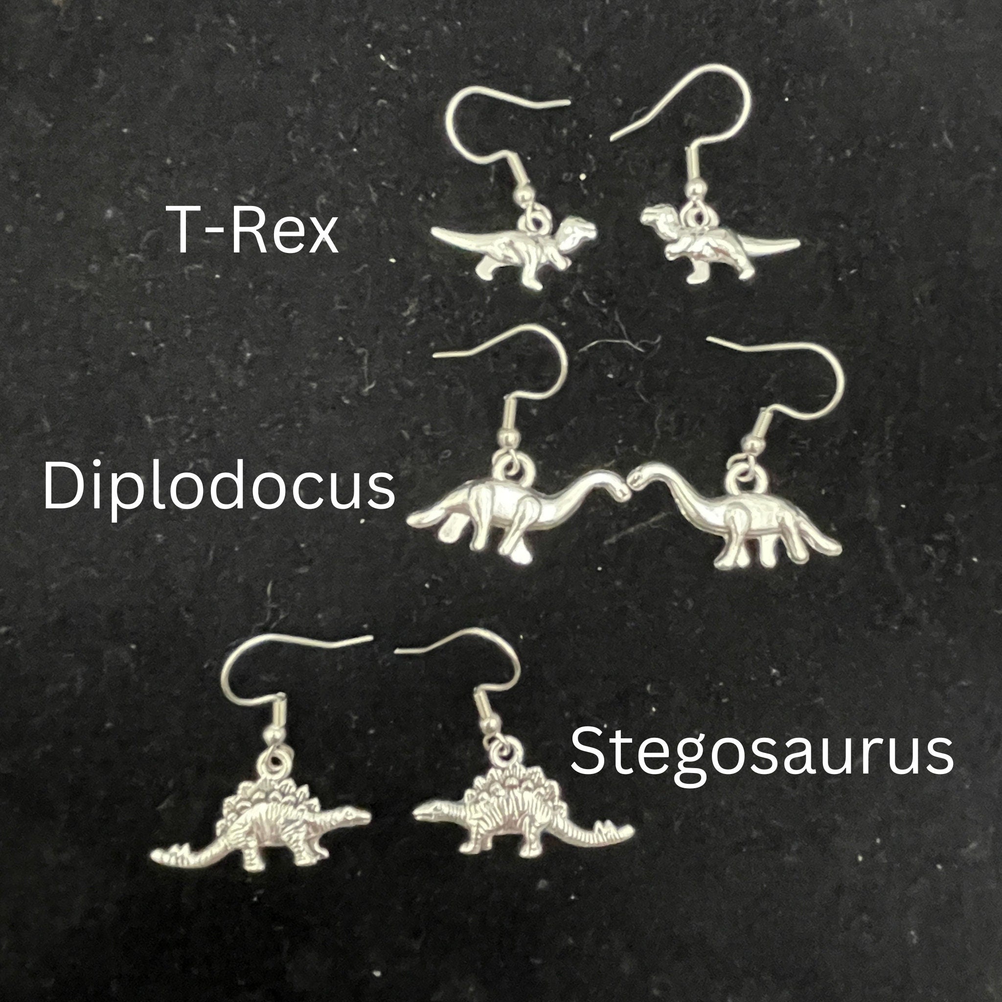 Mini Dinosaur Earrings. Choose T-Rex, Diplodocus or Stegosaurus Stegosaurus