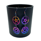 Iridescent Rainbow Steampunk Double Dangle Cog Earrings