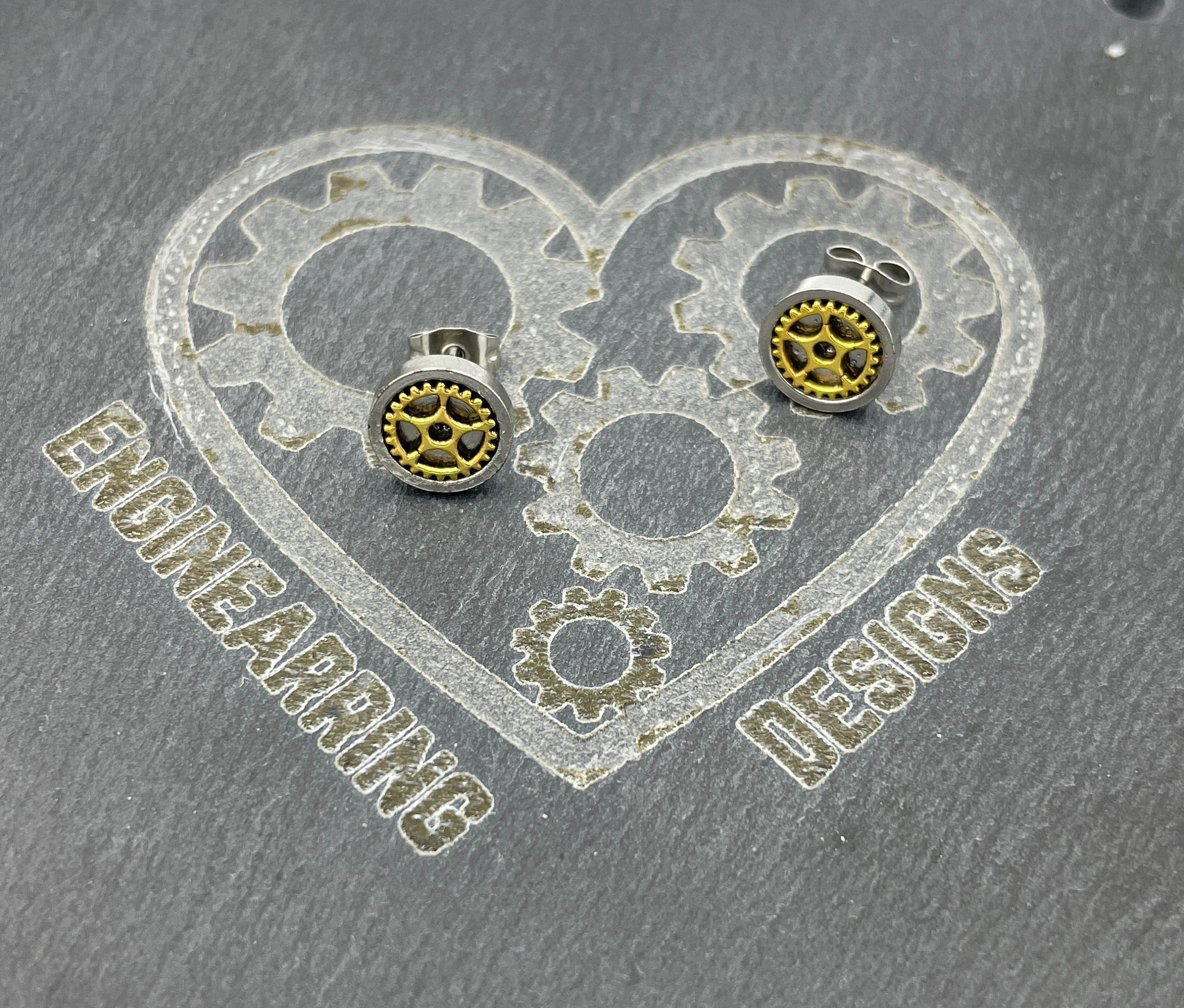 Steampunk Stainless Steel mini Stud Earrings with Hardware Cog Gear Components