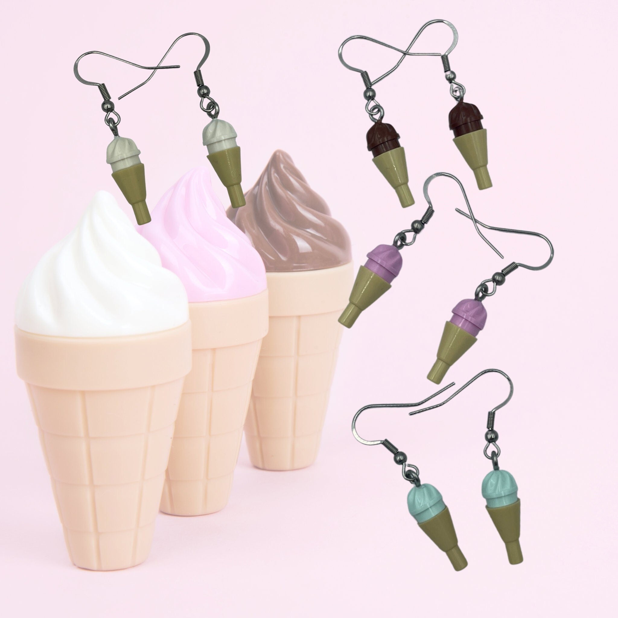 Kawaii Ice cream Swirl Earrings made with upcycled LEGO® White