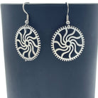 Steampunk Silver Dangle Sun Cog Earrings