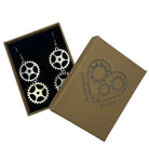 Steampunk Silver Double Dangle Cog Hardware Statement Earrings