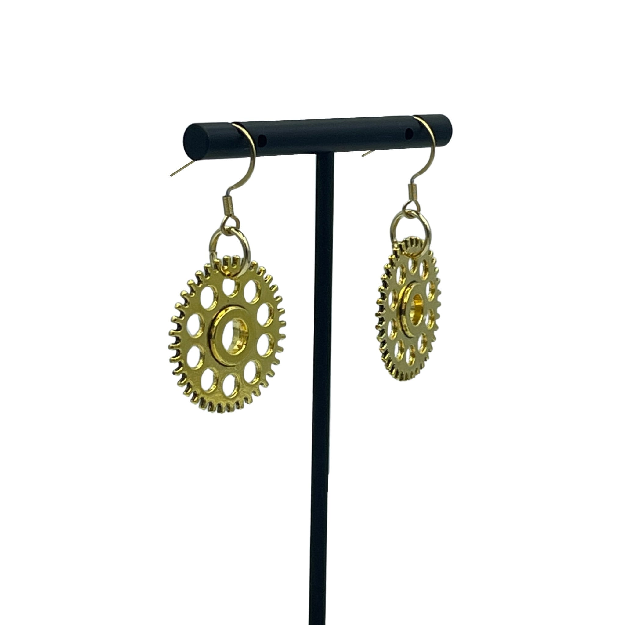 Steampunk Gold Dangle Cog Statement Earrings