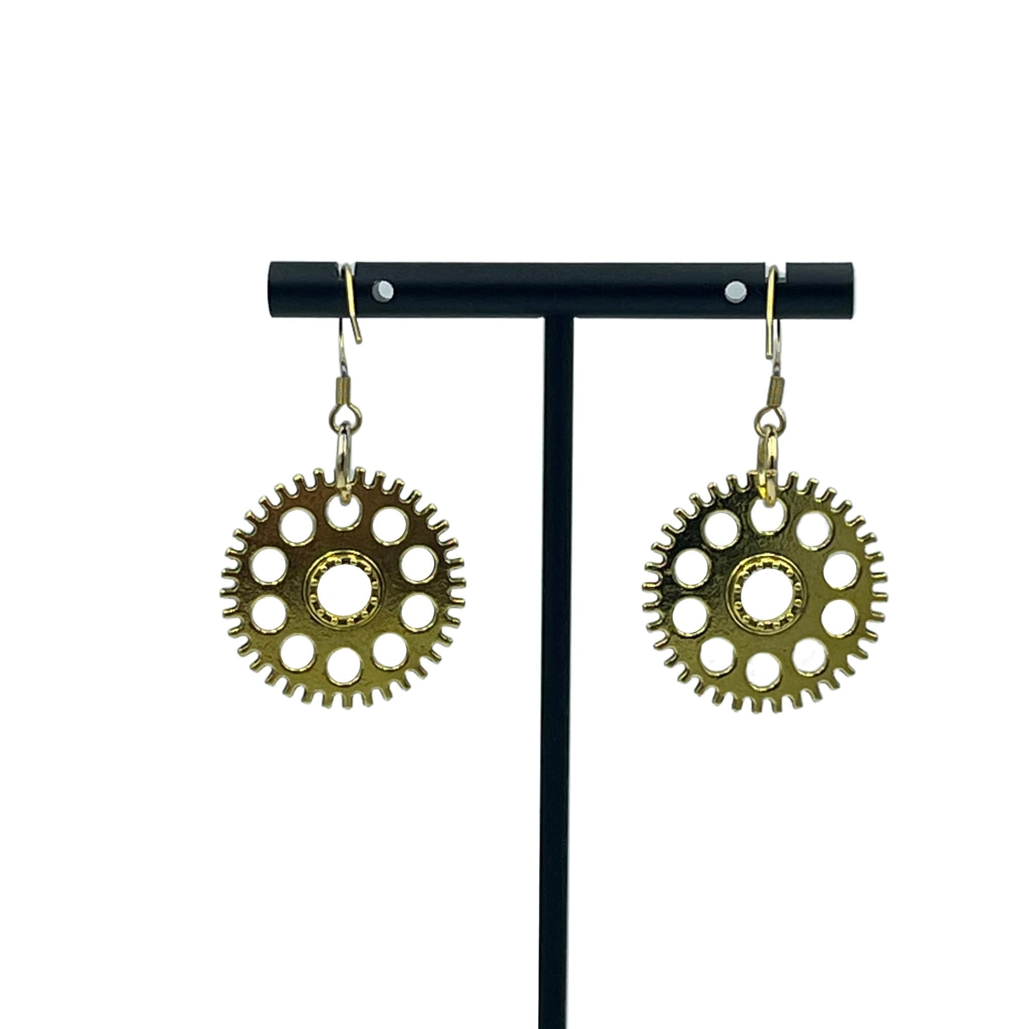 Steampunk Gold Dangle Cog Statement Earrings