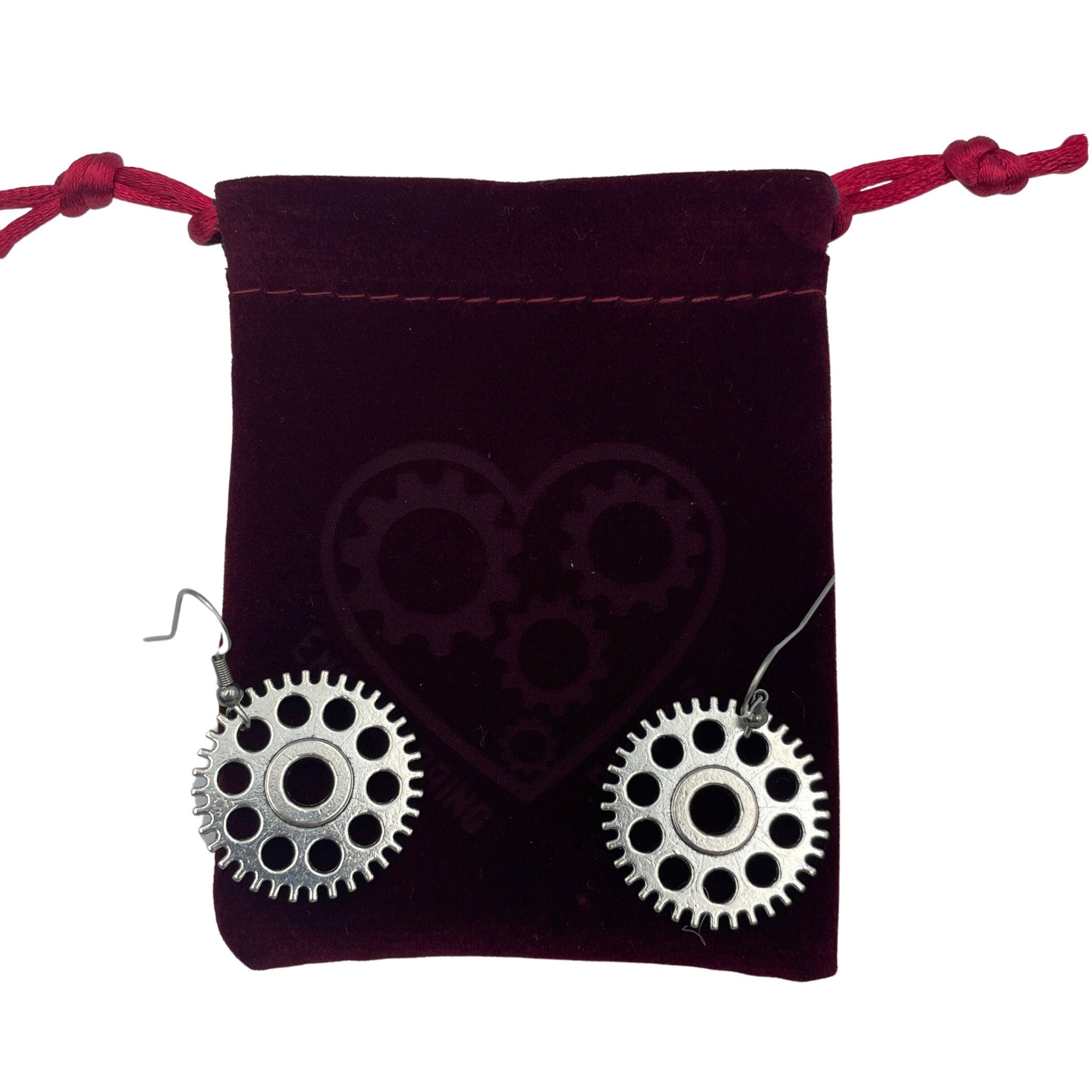 Steampunk Silver Dangle Hardware Cog Earrings